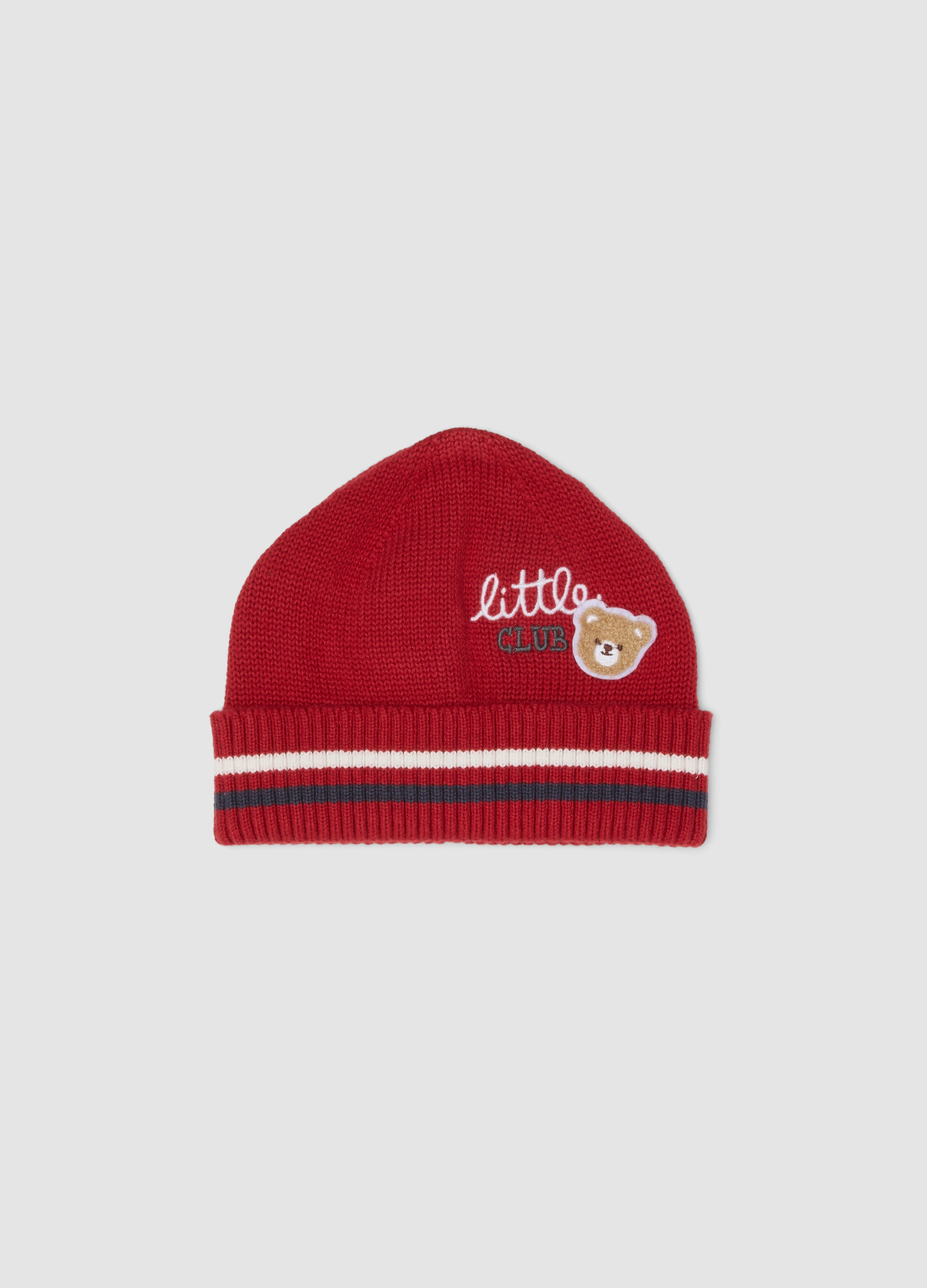 FAGOTTINO, Cappello Rosso In Puro Cotone Organico A Maglia Jersey Con Orsetto Per Neonato, Rosso, Taglia: ONE SIZE