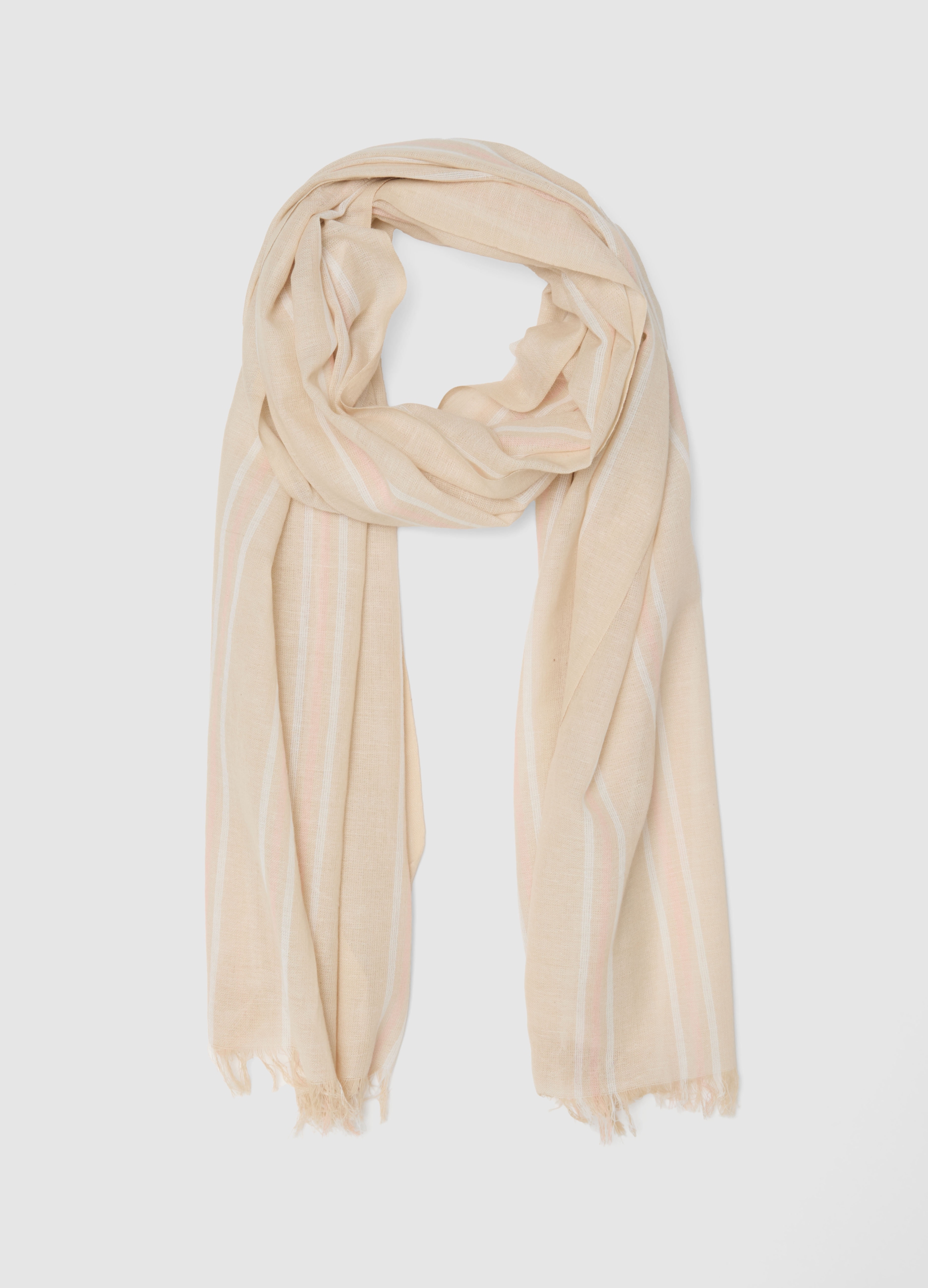 Sciarpa Beige A Righe Multicolor In Puro Cotone, Mujer, Beige, Talla: FASUL
