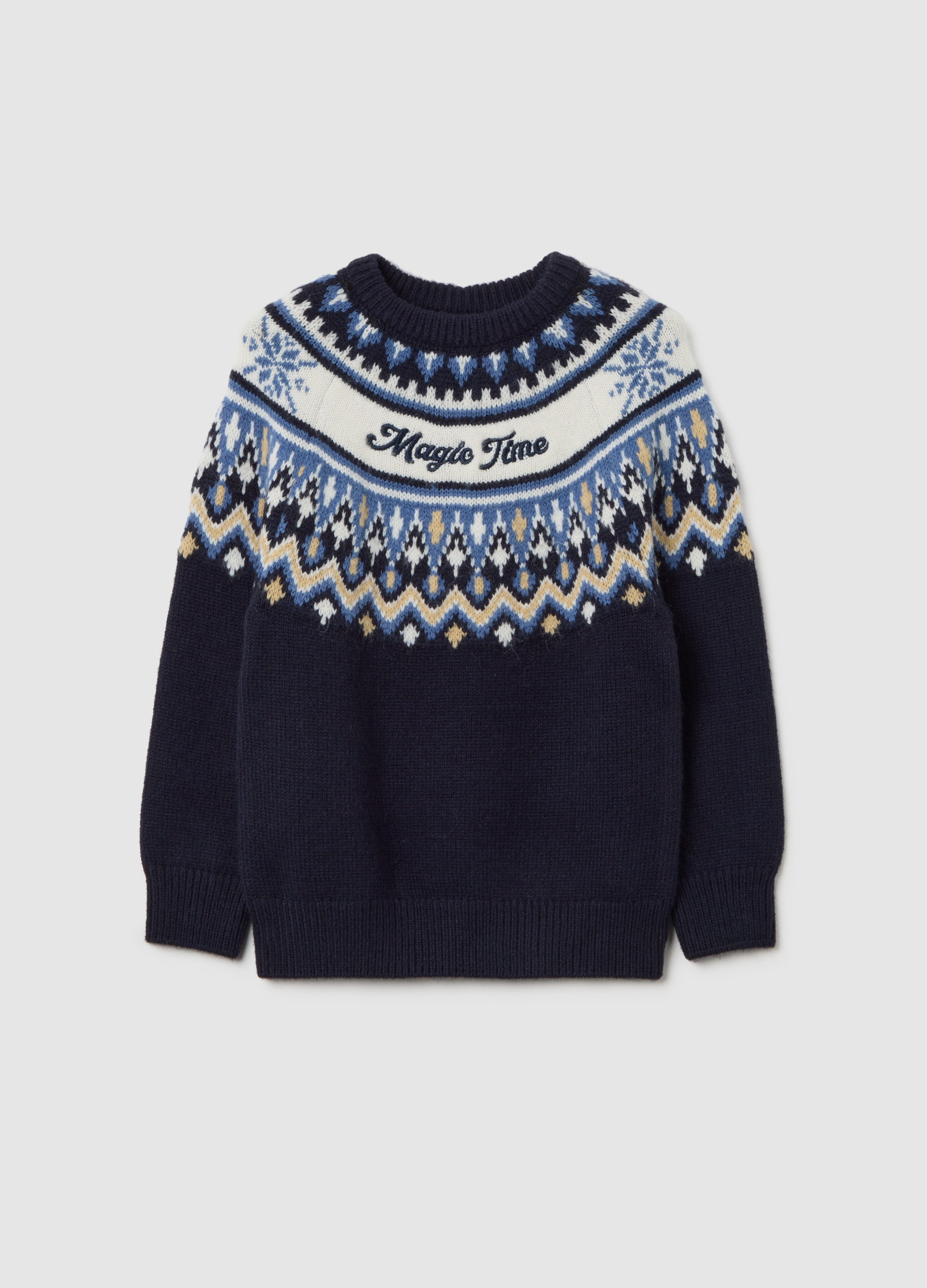 OVS KIDS, Suéter Multicolor Para Niños Con Ajuste Regular Y Motivo Navideño, Niño, Azul/Blanco, Talla: 3-4