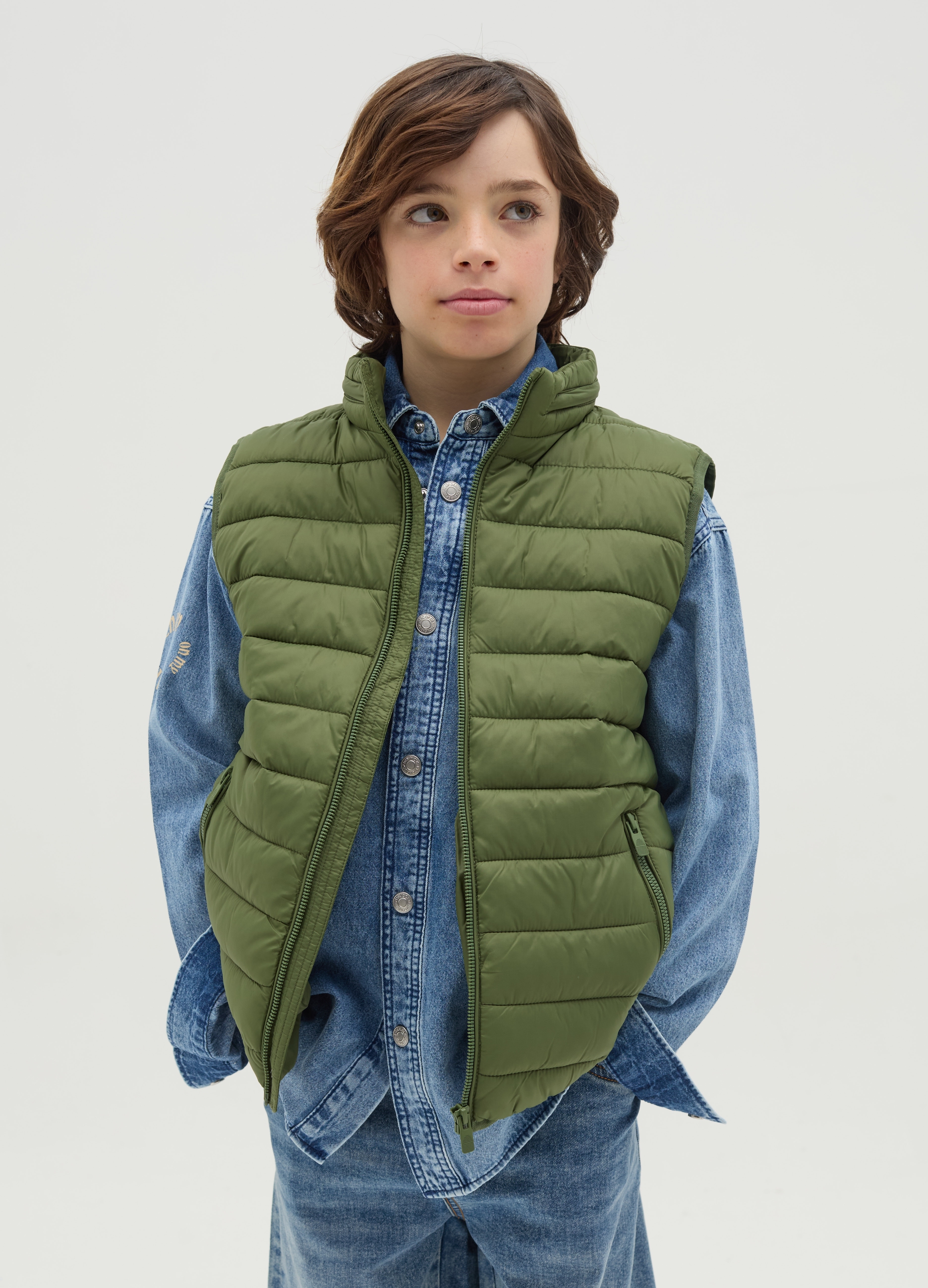 OVS, Gilet Ultralight Idrorepellente, Bambino, Verde, Taglia: 11-12