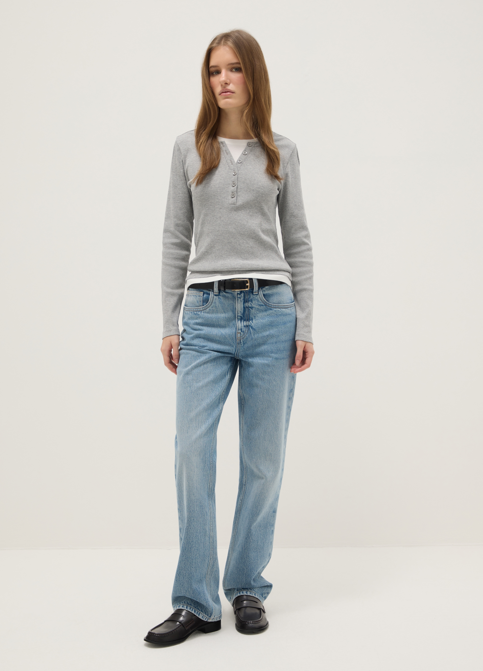 Suéter Multicolor De Manga Larga En Algodón Puro Ajuste Regular, Mujer, Blanco/gris, Talla: 40