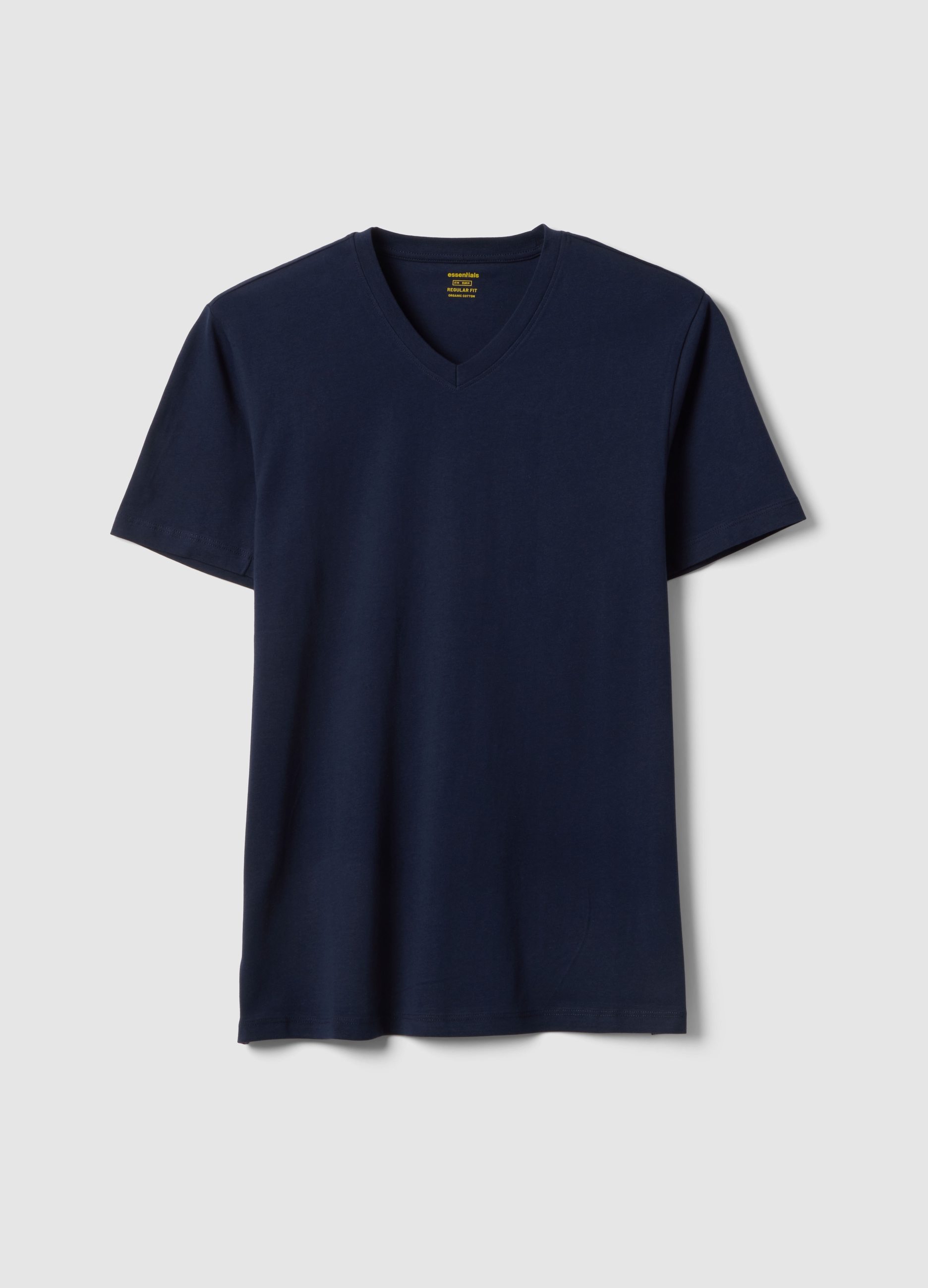 Camiseta Azul De Algodón Puro Ajuste Regular Con Cuello En V, Hombre, Azul marino, Talla: XL