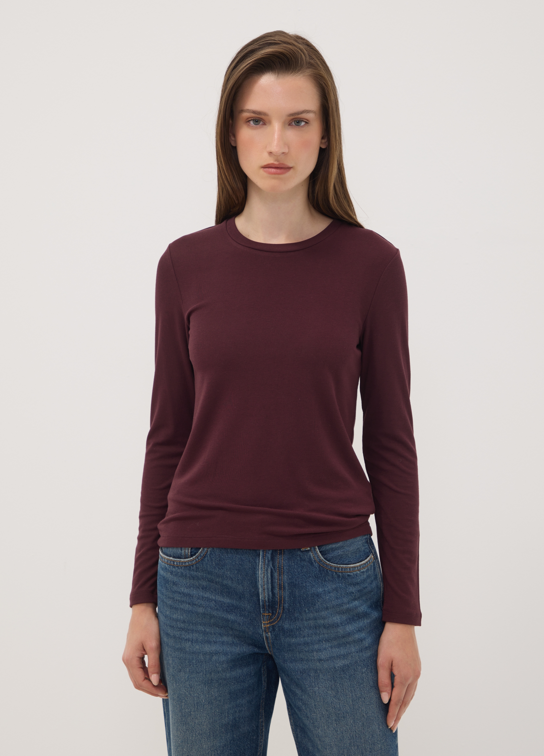 OVS, T-shirt Viola Girocollo In Viscosa E Lana Elasticizzata Regular Fit, Donna, Viola, Taglia: XL