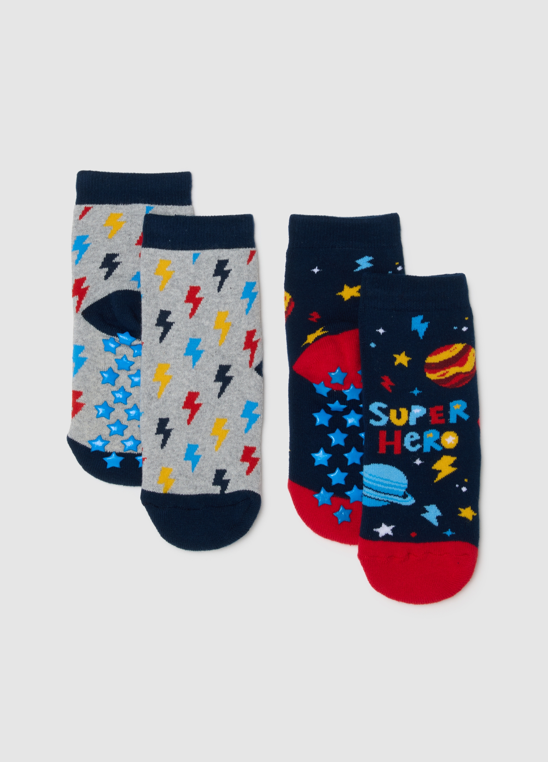 OVS KIDS, Bipack Calzini Antiscivolo Multicolor Da Bambino In Misto Cotone, Multicolor, Taglia: 25/27