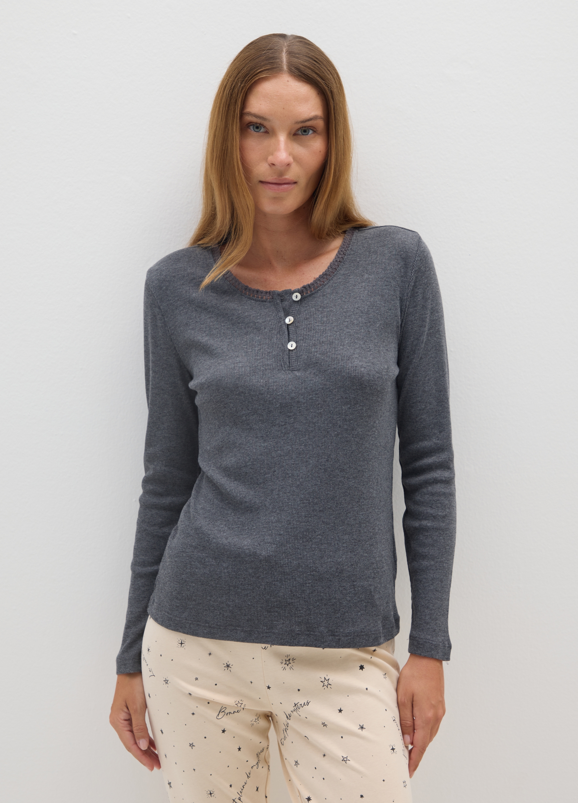 OVS, Maglia Pigiama In Puro Cotone Grigia Regular Fit, Donna, Grigio, Taglia: XL