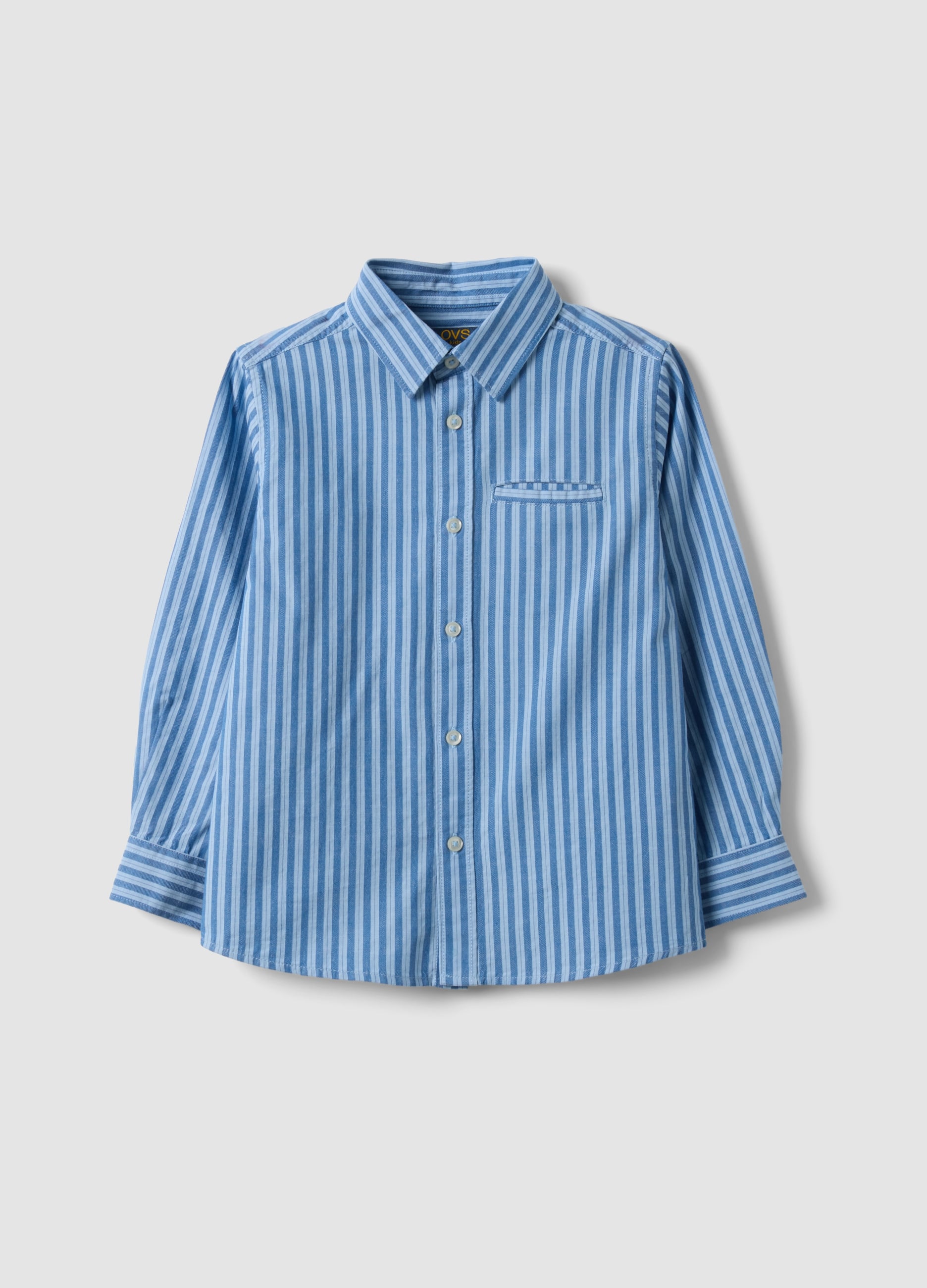 OVS KIDS, Camicia Azzurra A Righe In Puro Cotone Regular Fit Per Bambino, Multicolor, Taglia: 5-6