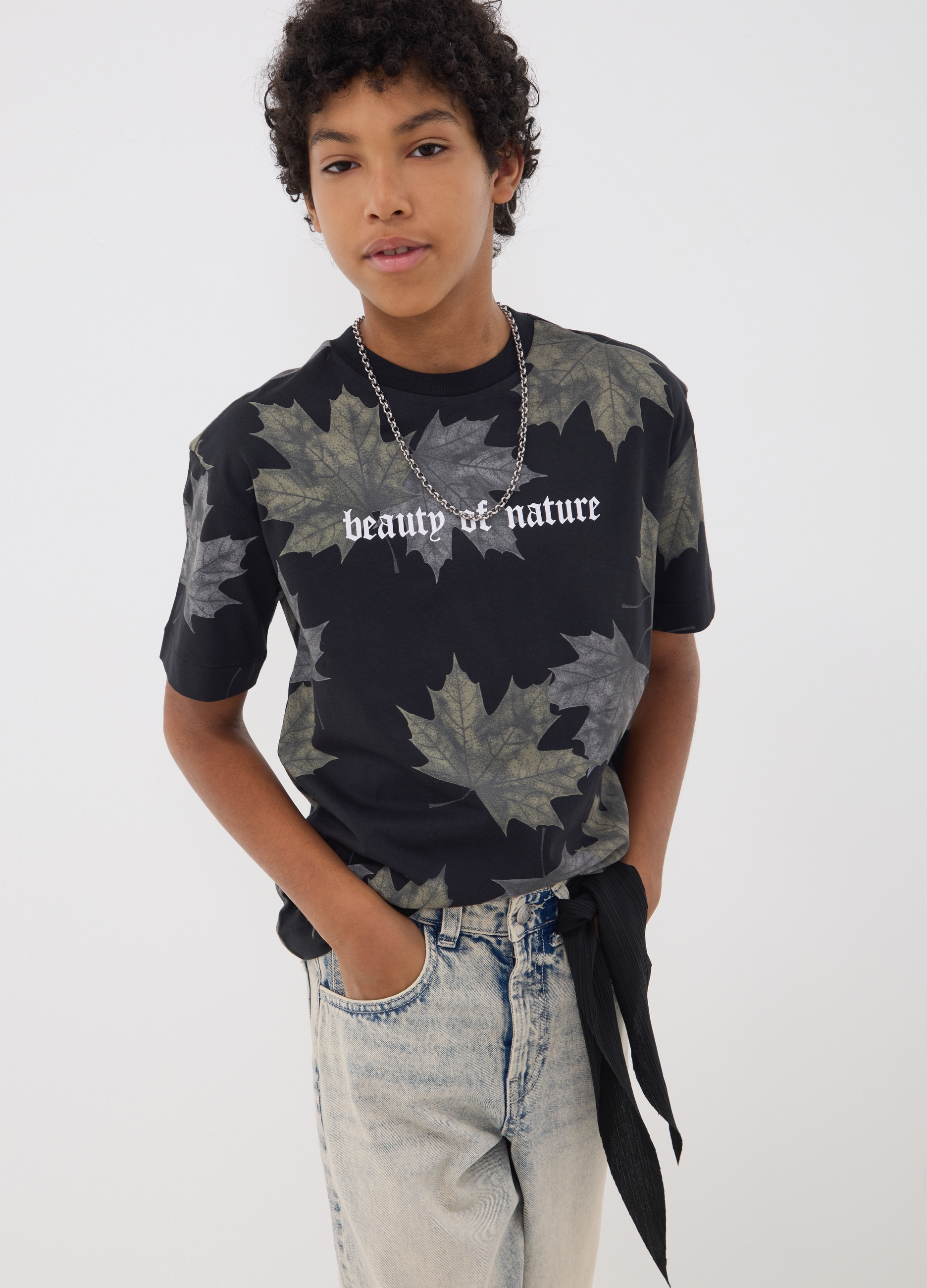 E-TEES, T-shirt Nera In Puro Cotone Con Scritta "beauty Of Nature" Per Ragazzo, Bambino, Nero, Taglia: 10-11