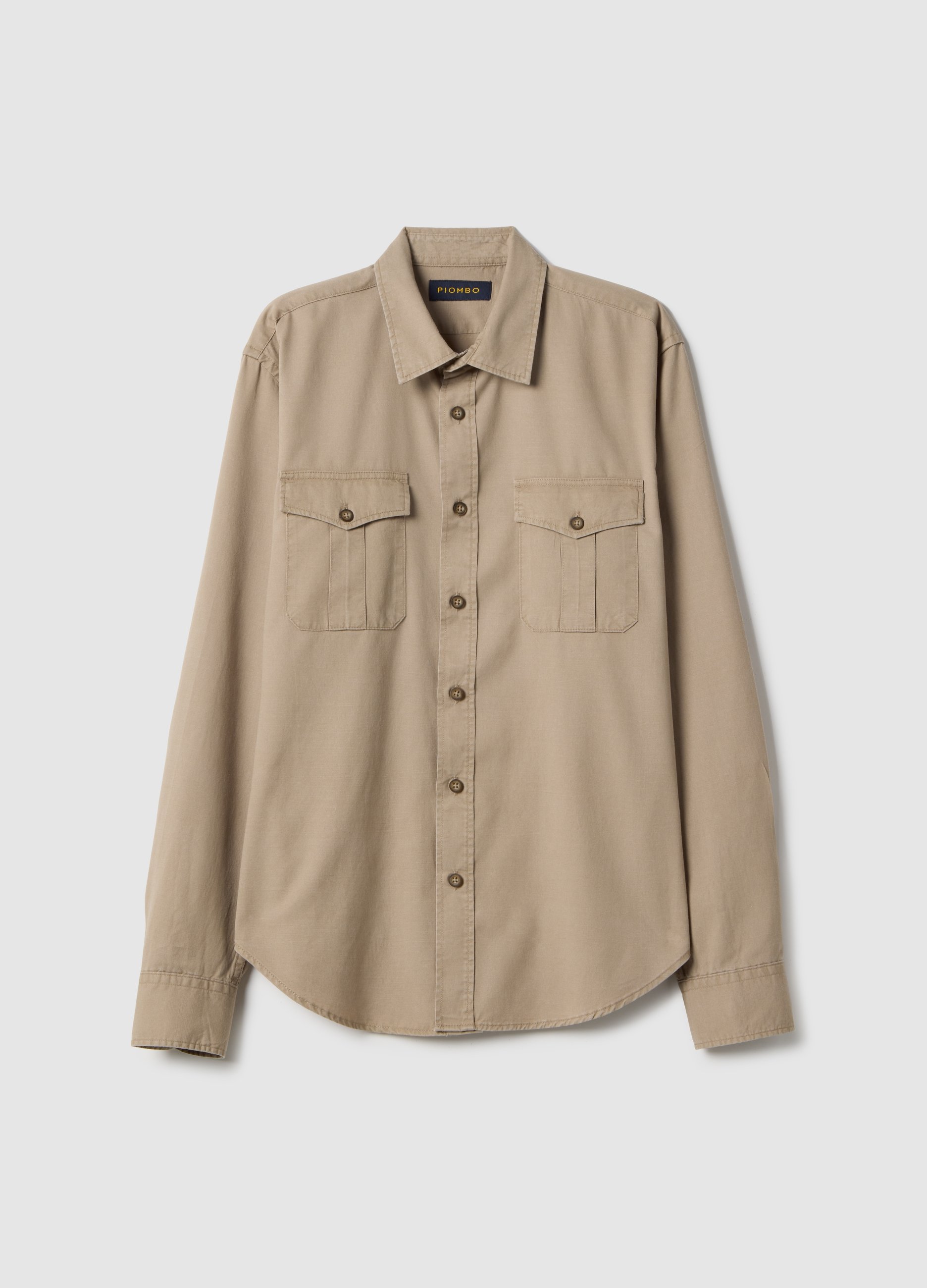 PIOMBO, Camicia A Maniche Lunghe In Lyocell E Cotone Beige Oversize Fit, Uomo, Beige, Taglia: M