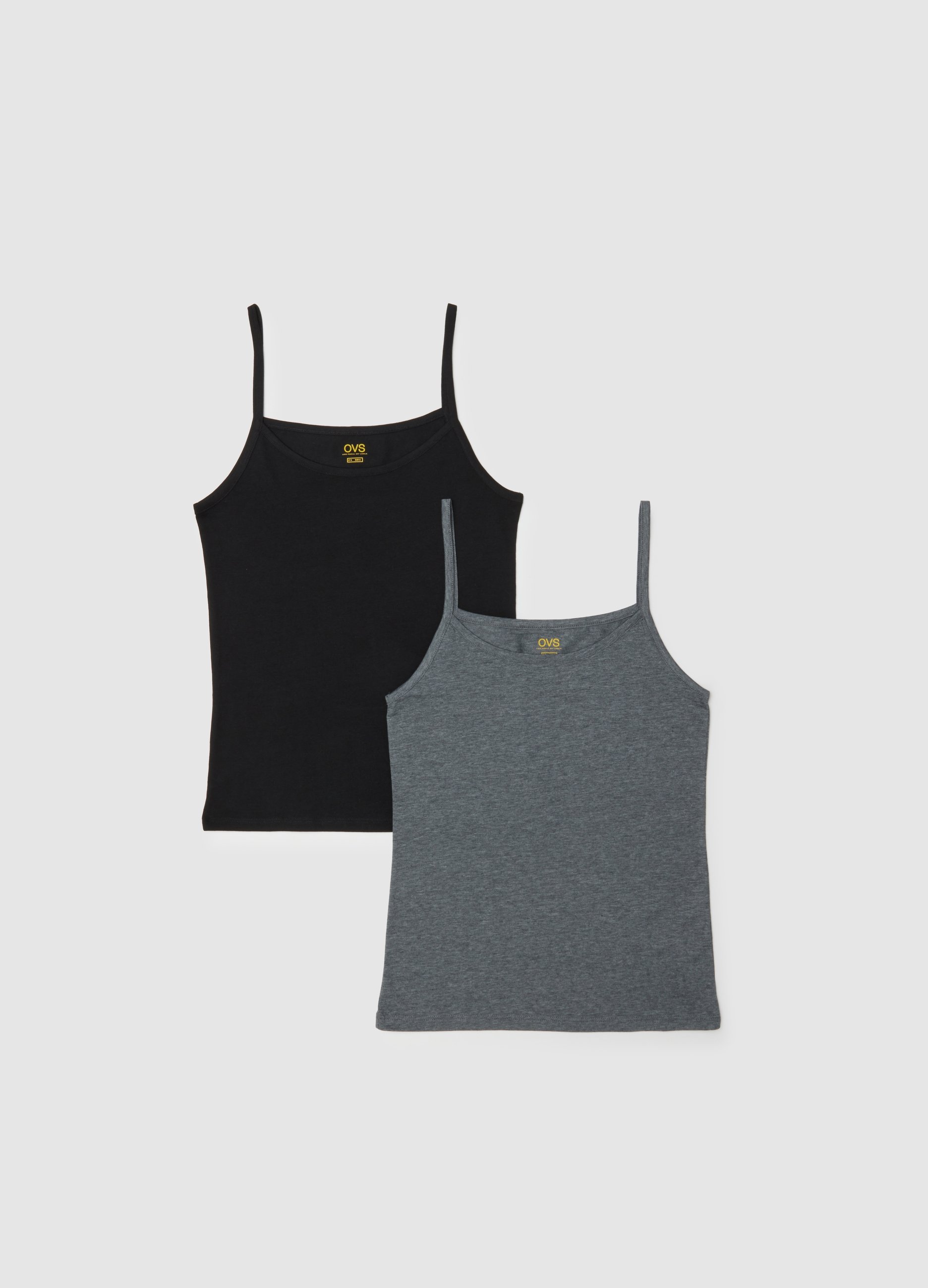 Pack Doble De Camisetas De Algodón Elástico Multicolor Ajuste Regular, Mujer, Negro/Gris, Talla: XL