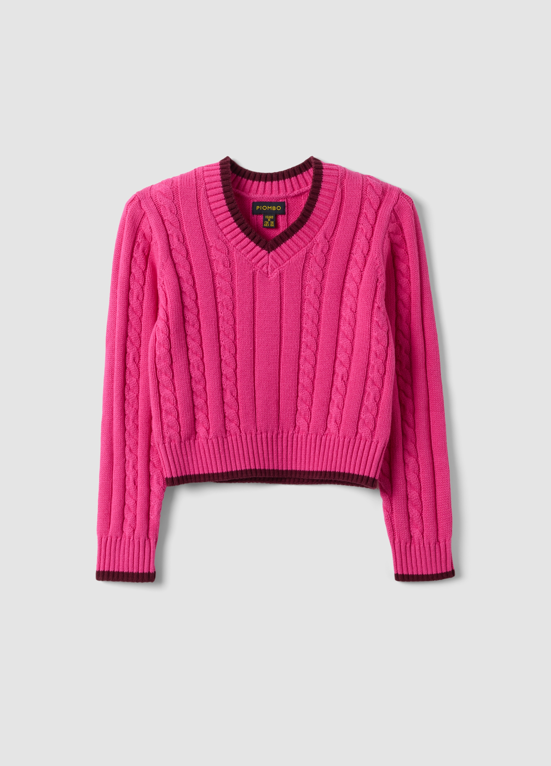 PIOMBO KIDS, Maglia Rosa In Puro Cotone A Trecce Con Scollo A V Per Bambina, Rosa, Taglia: 8
