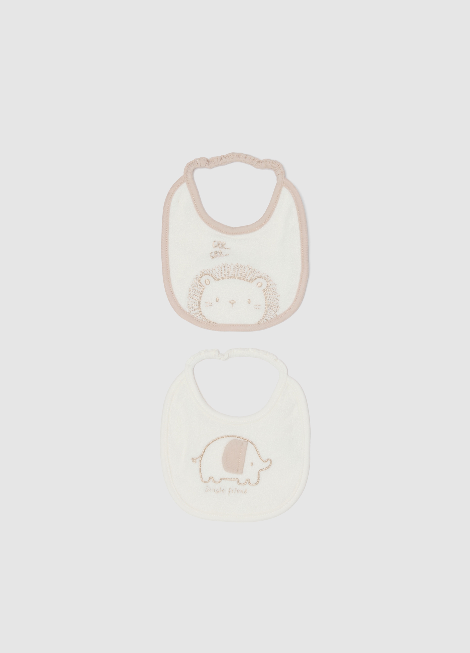 FAGOTTINO, Pack De Dos Baberos Multicolor De Algodón Puro Para Recién Nacidos Con Bordados, Unisex, Blanco/beige, Talla: T.U.