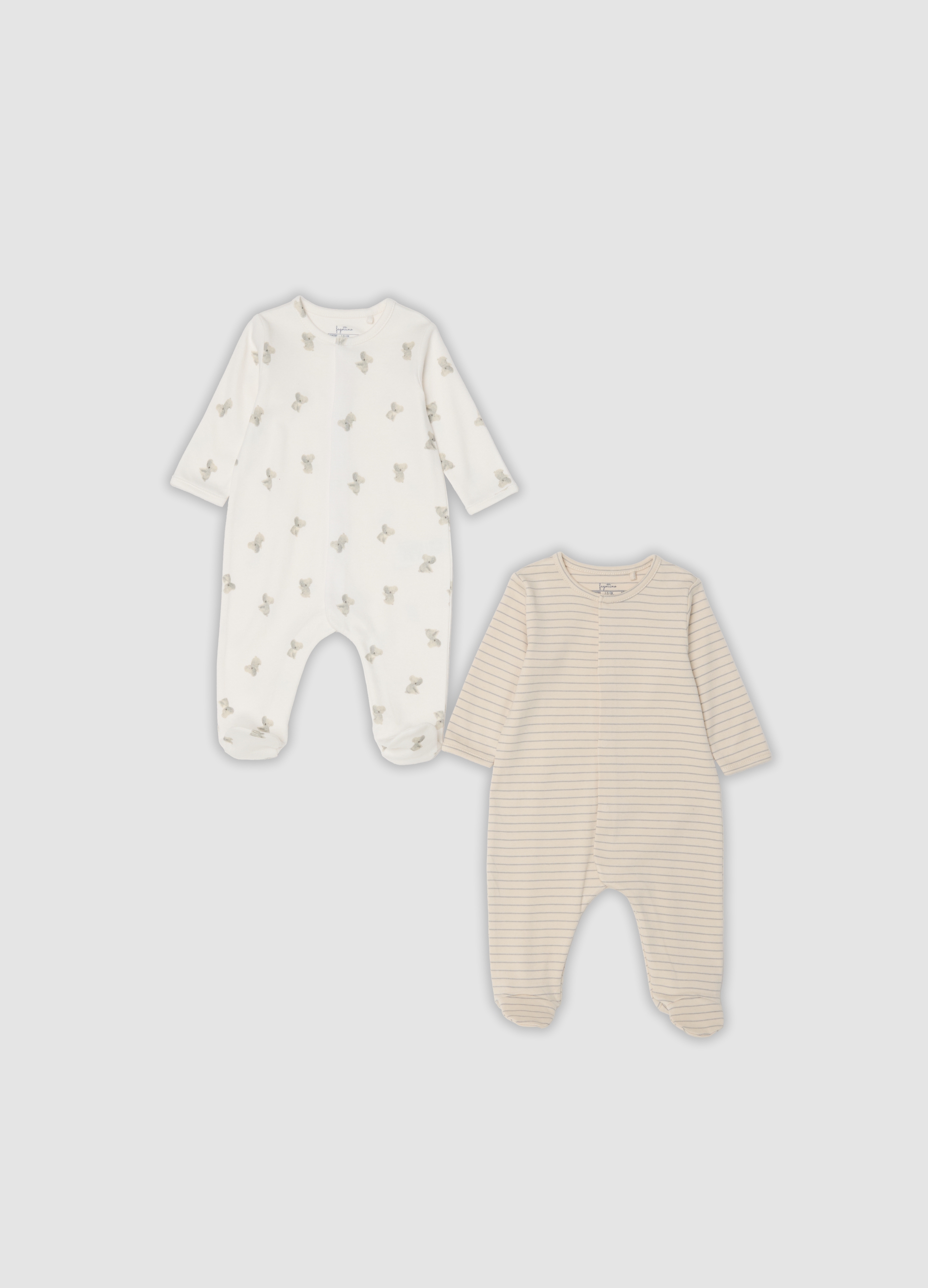 FAGOTTINO, Bipack Di Tutine In Beige E Bianco Con Piedini In Cotone Organico Per Neonati E Bimbi, Neonato, Beige, Taglia: 3-6