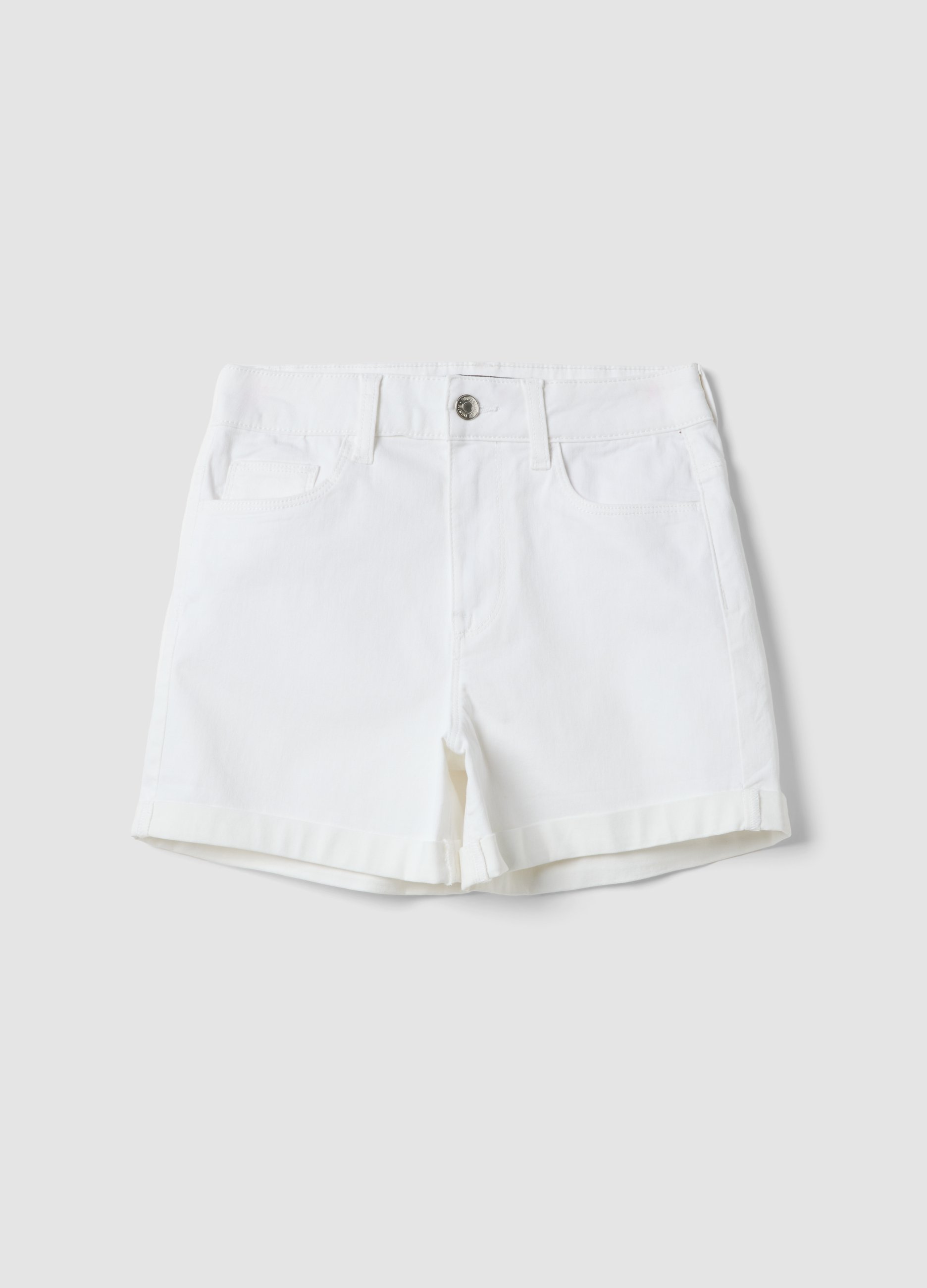 REPUBLIC OF DENIM, Short Vaquero Blanco De Algodón Elástico, Corte Regular, Mujer, Blanco óptico, Talla: 38