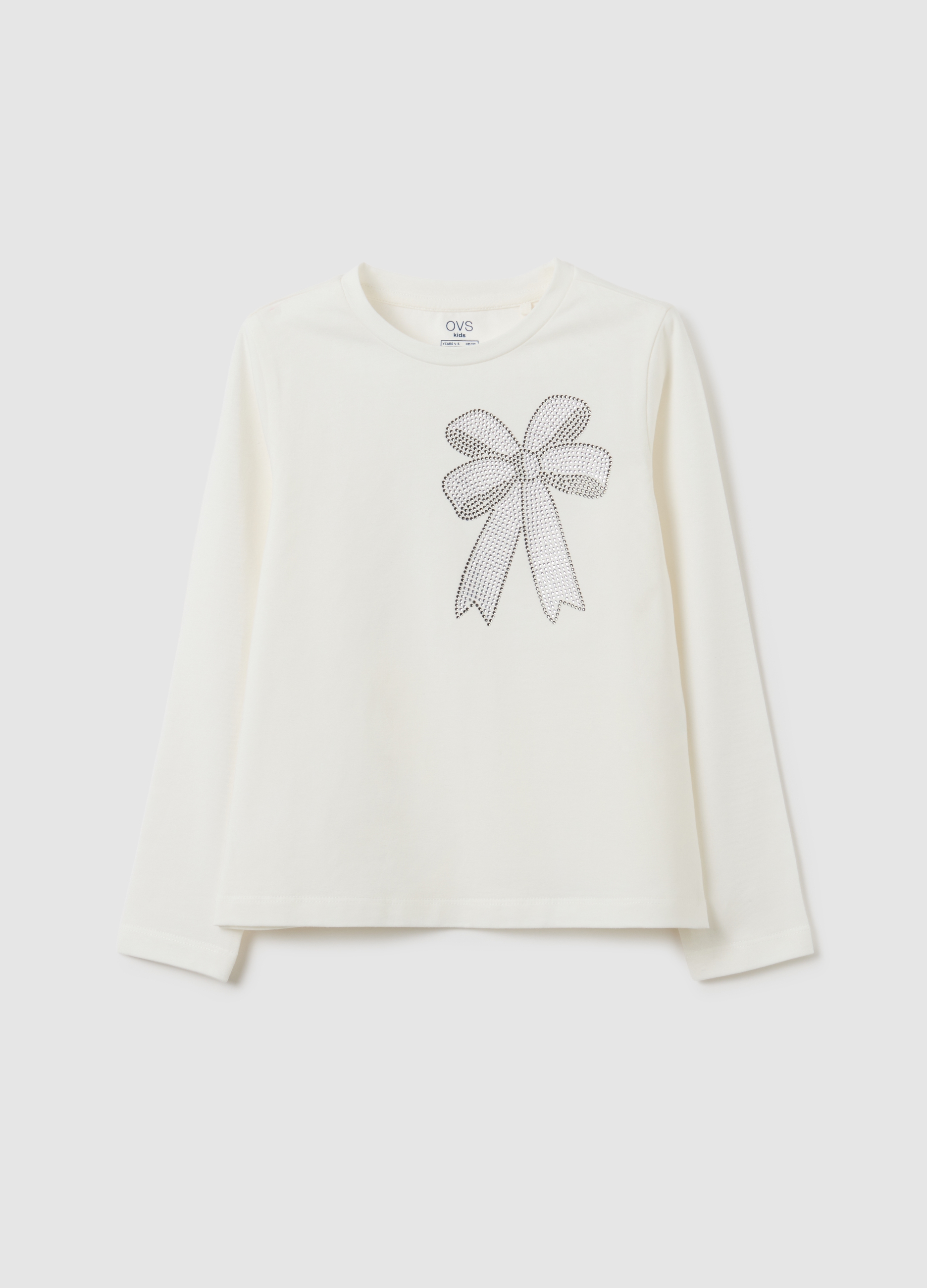 Maglia Da Bambina In Cotone Elasticizzato Bianca Regular Fit Con Fiocco, Niña, Blanco lechoso, Talla: 7-8