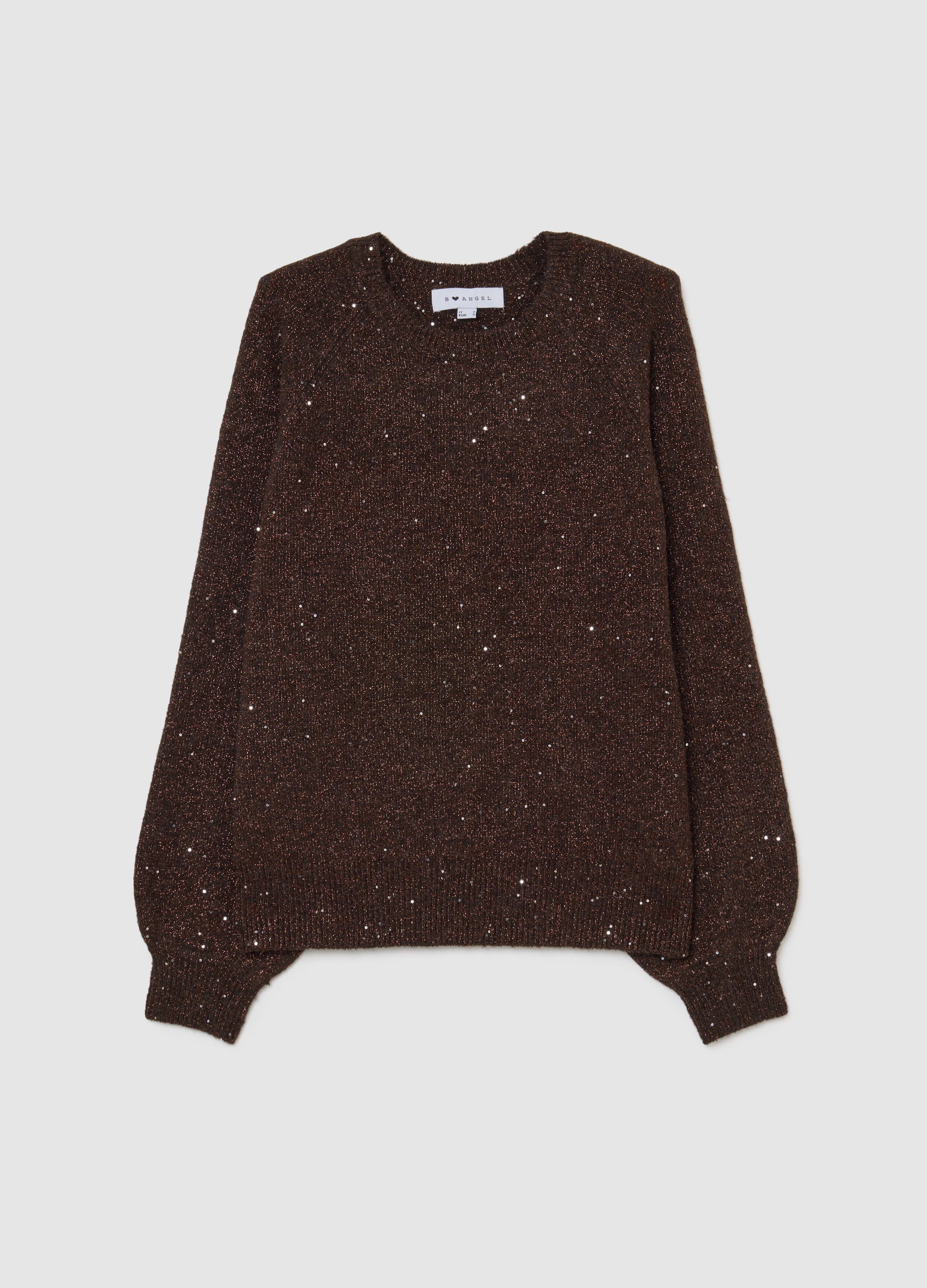 B.ANGEL, Maglione Marrone Vestibilità Over Con Scollo Rotondo, Mujer, Marrón oscuro, Talla: 40