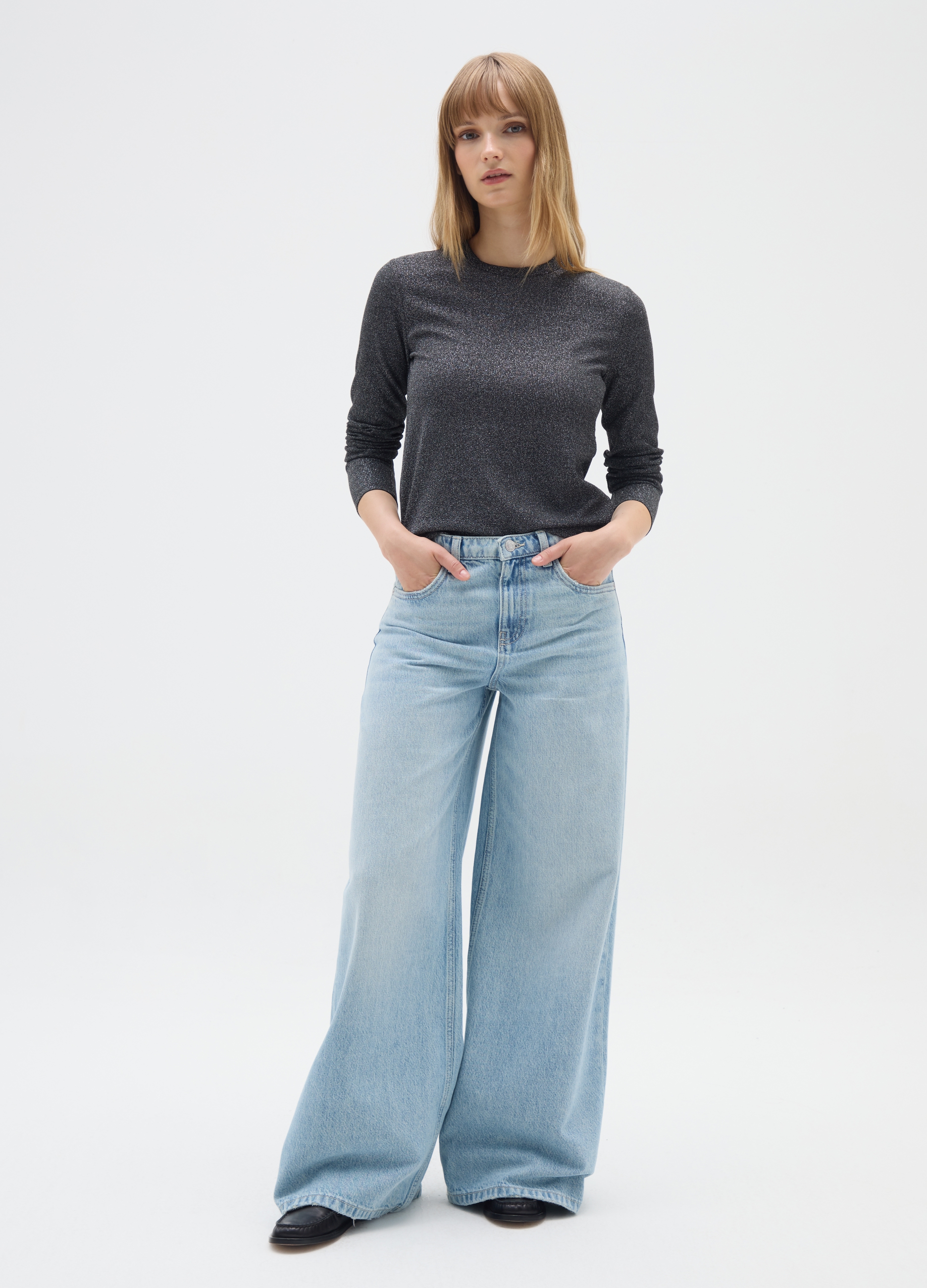 OVS , Maglia Grigia A Maniche Lunghe, Donna, Nero, Taglia: M