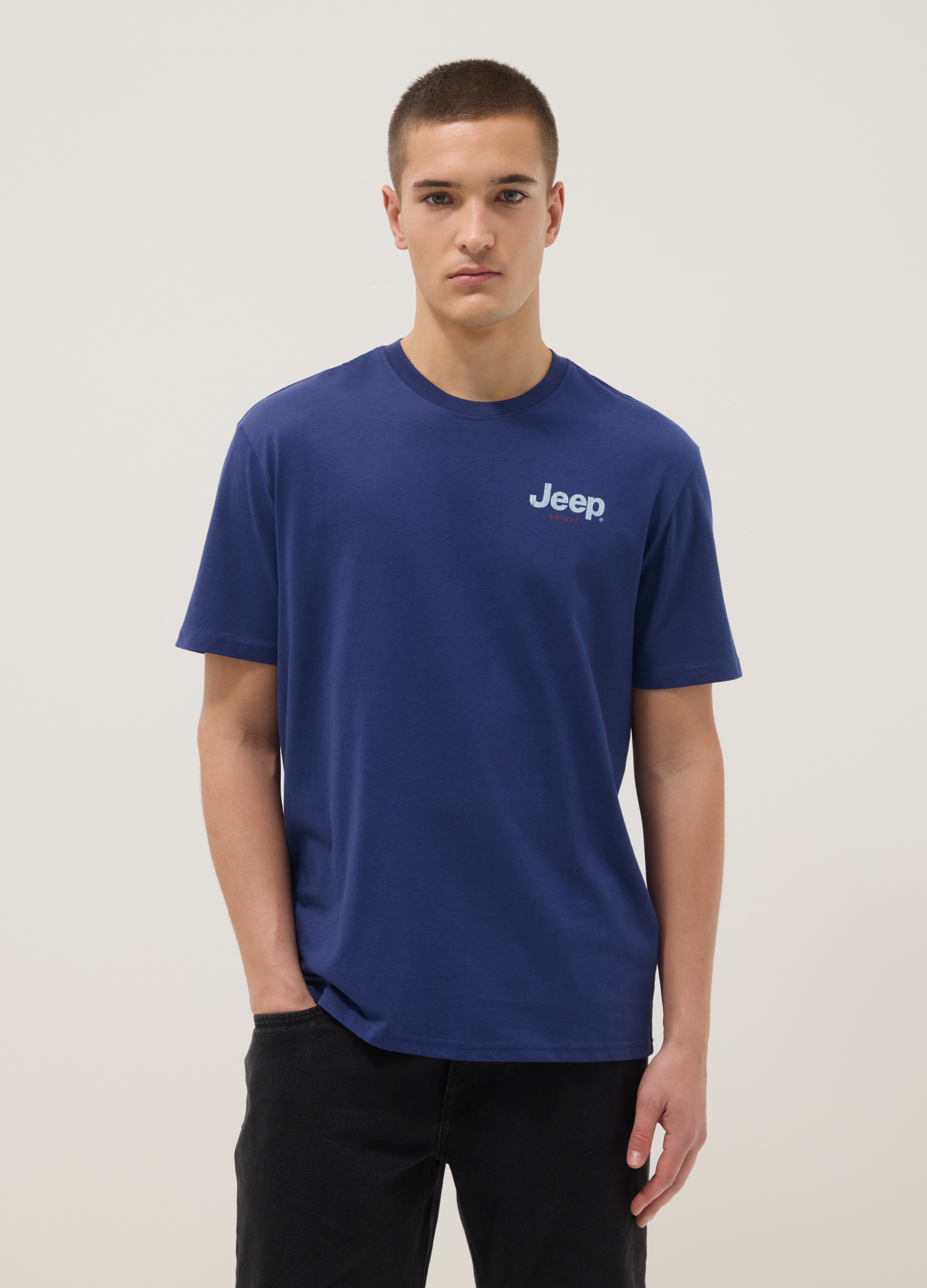 JEEP, Camiseta Azul De Algodón Puro Ajuste Regular Con Estampado Jeep, Hombre, Azul suave, Talla: XL