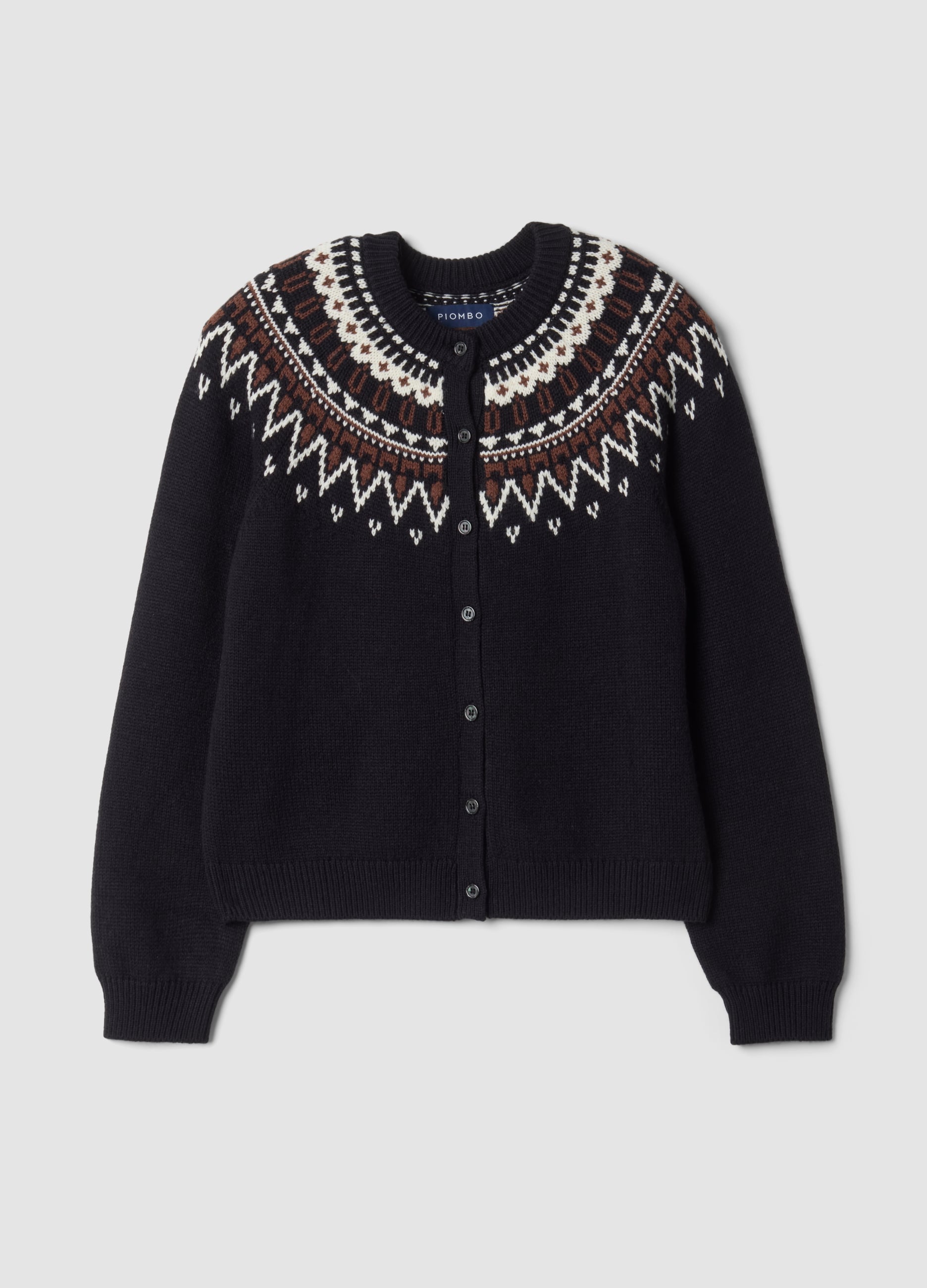Piombo Contemporary, Cardigan Blu In Misto Lana Jacquard Con Girocollo, Donna, Blu, Taglia: M