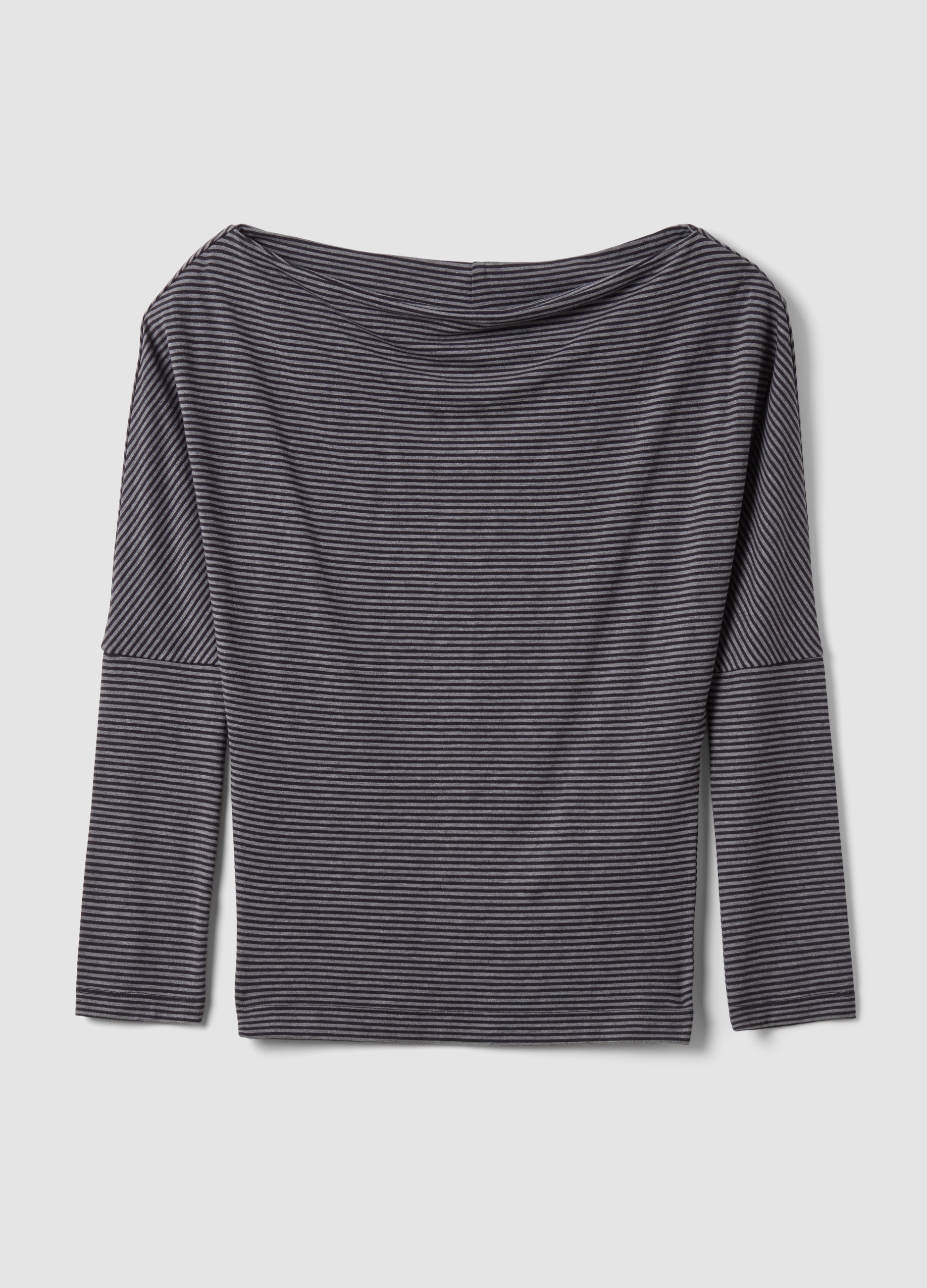 B.ANGEL, T-shirt Grigia In Viscosa Elasticizzata Con Scollo A Barchetta A Righe, Donna, Nero, Taglia: S