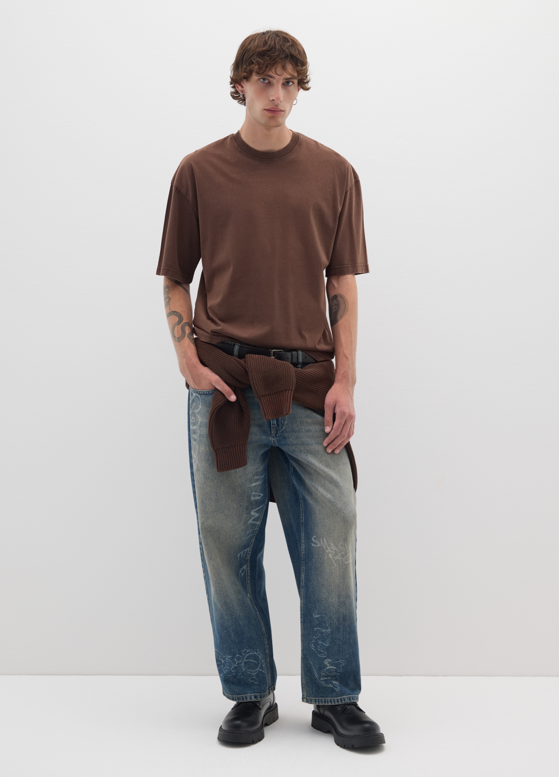 B.ANGEL, T-shirt In Puro Cotone Marrone Boxy Fit, Uomo, Marrone, Taglia: XS