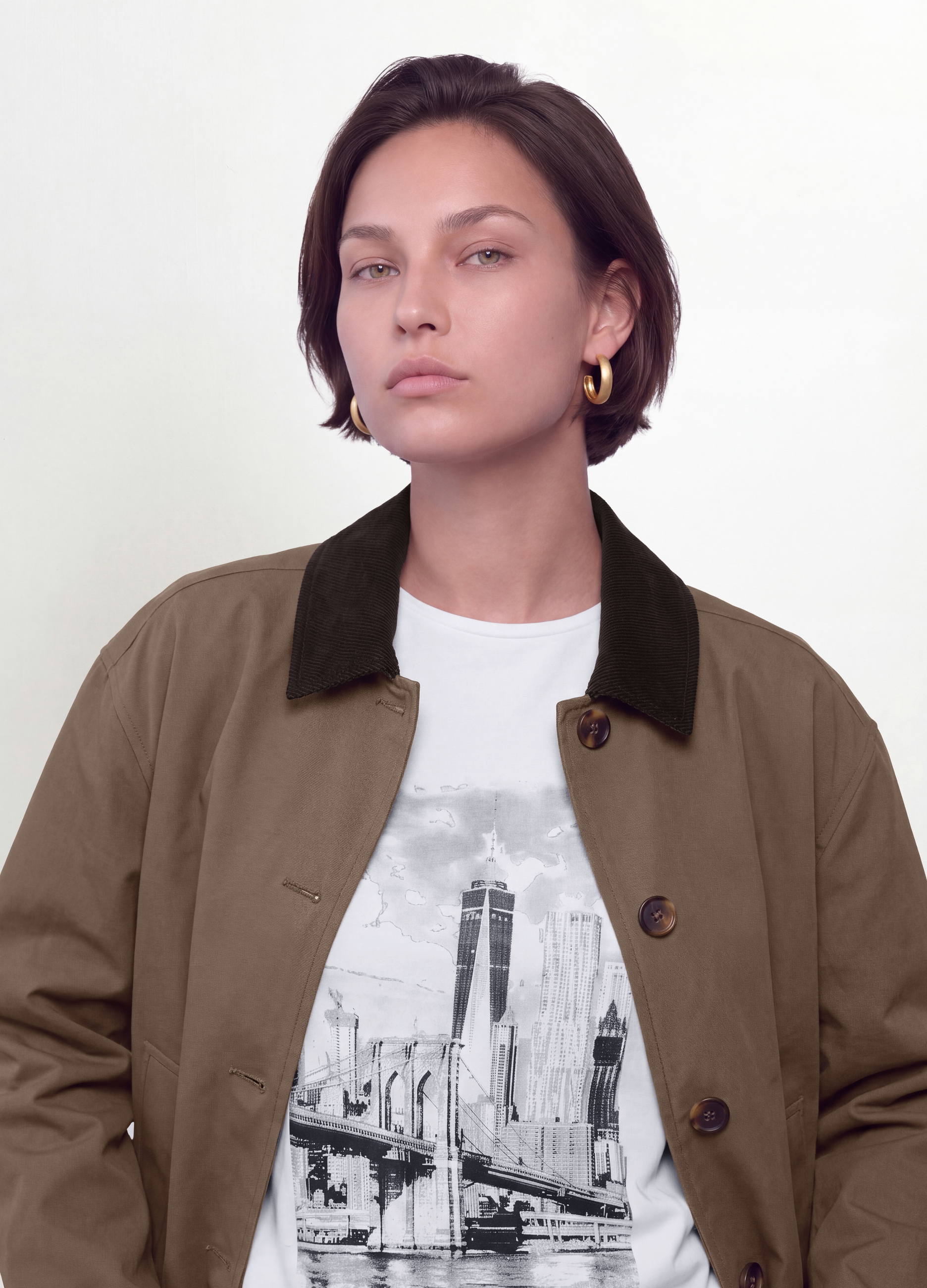 MYA, Giacca Marrone In Puro Cotone Con Colletto A Contrasto Regular Fit, Donna, Marrone, Taglia: S