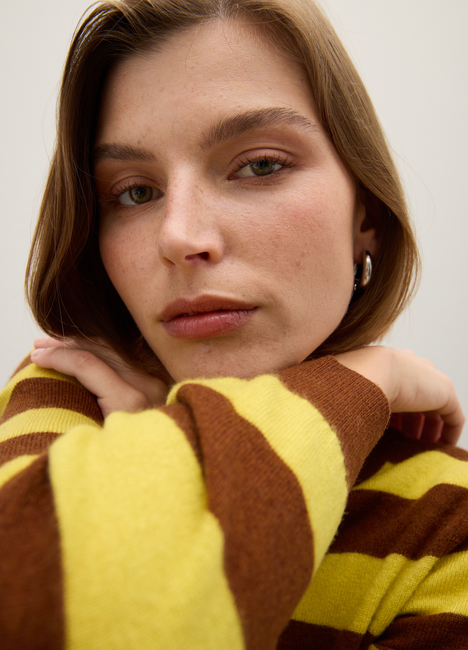 Suéter De Lana Pura Multicolor Ajuste Regular, Mujer, Marrón/Amarillo, Talla: 36