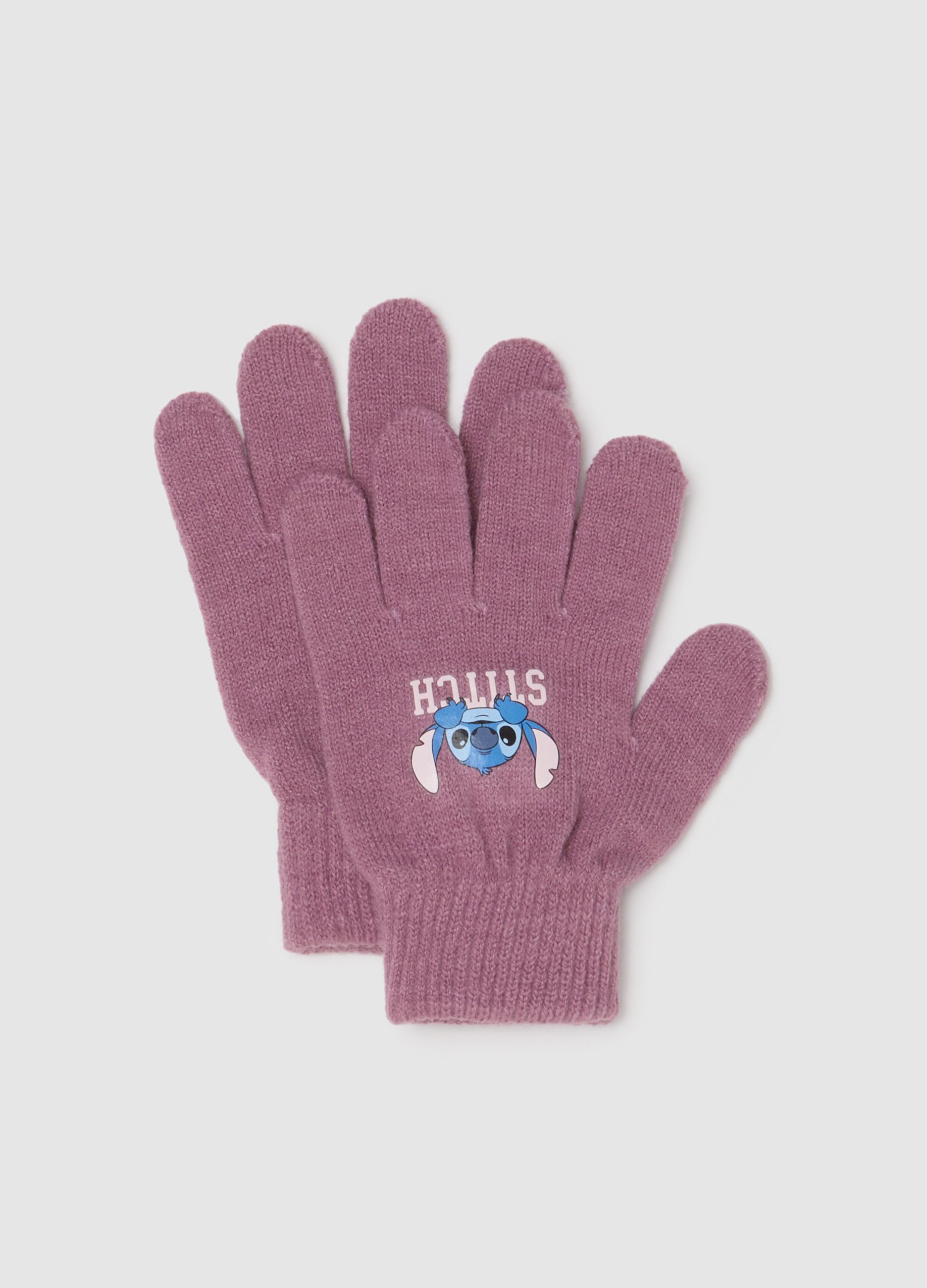 DISNEY, Guanti Da Bambina Viola Con Stampa Stitch, Viola, Taglia: S