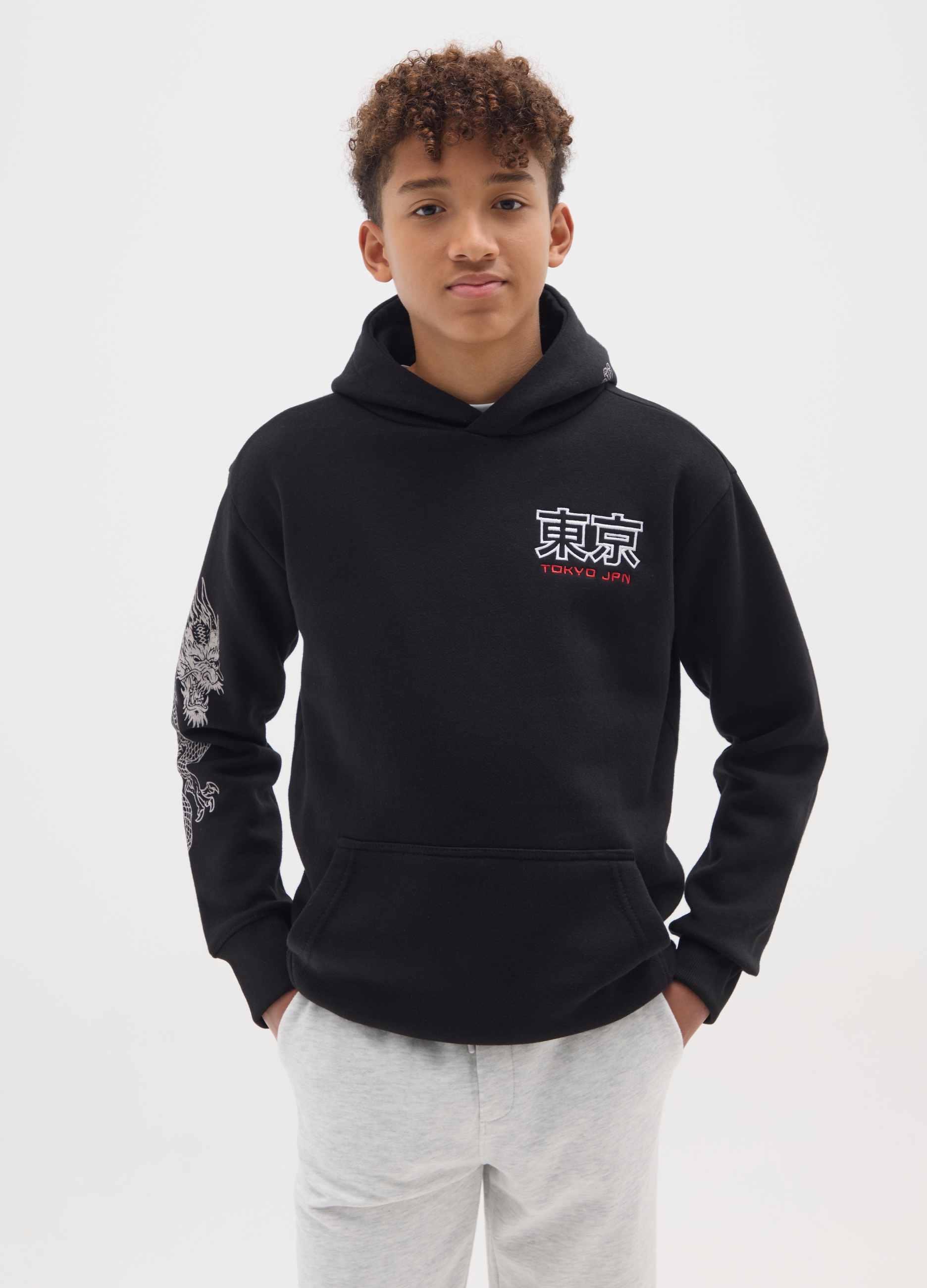 E-TEES, Felpa Nera Con Cappuccio Da Bambino In Misto Cotone Regular Fit, Nero, Taglia: 10-11