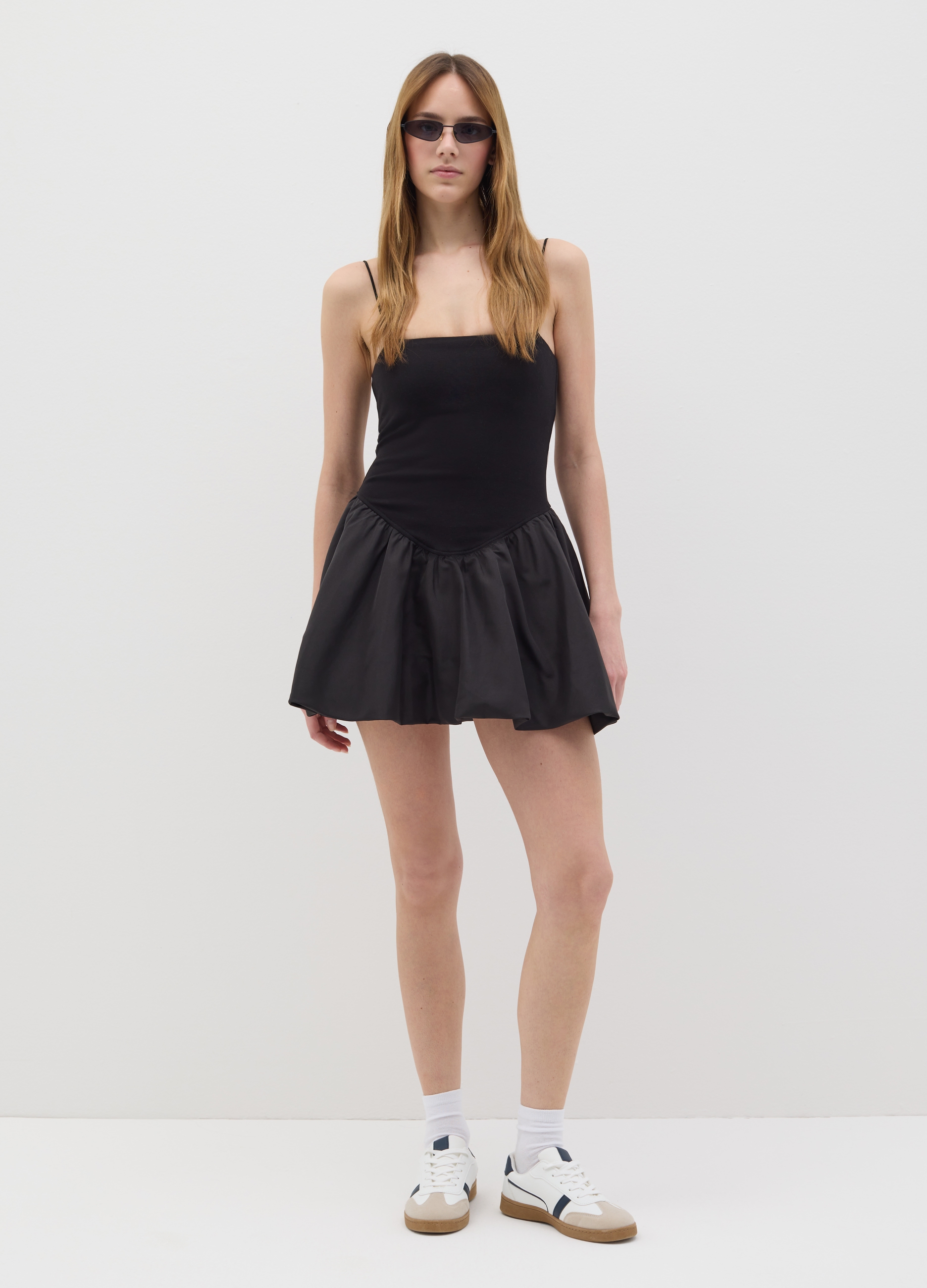 OVS, Abito Da Donna In Cotone Elasticizzato Nero Fitted Con Gonna Svasata, Nero, Taglia: XS