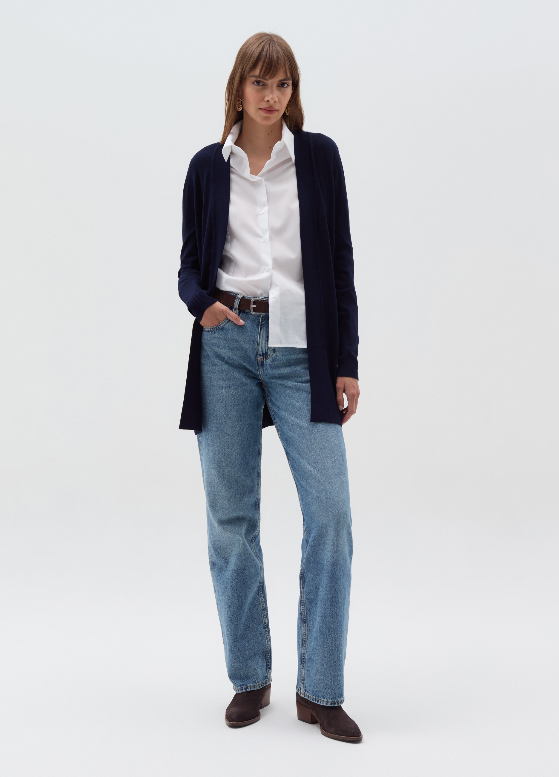 Cárdigan Largo Abierto, Mujer, Negro, Talla: 42