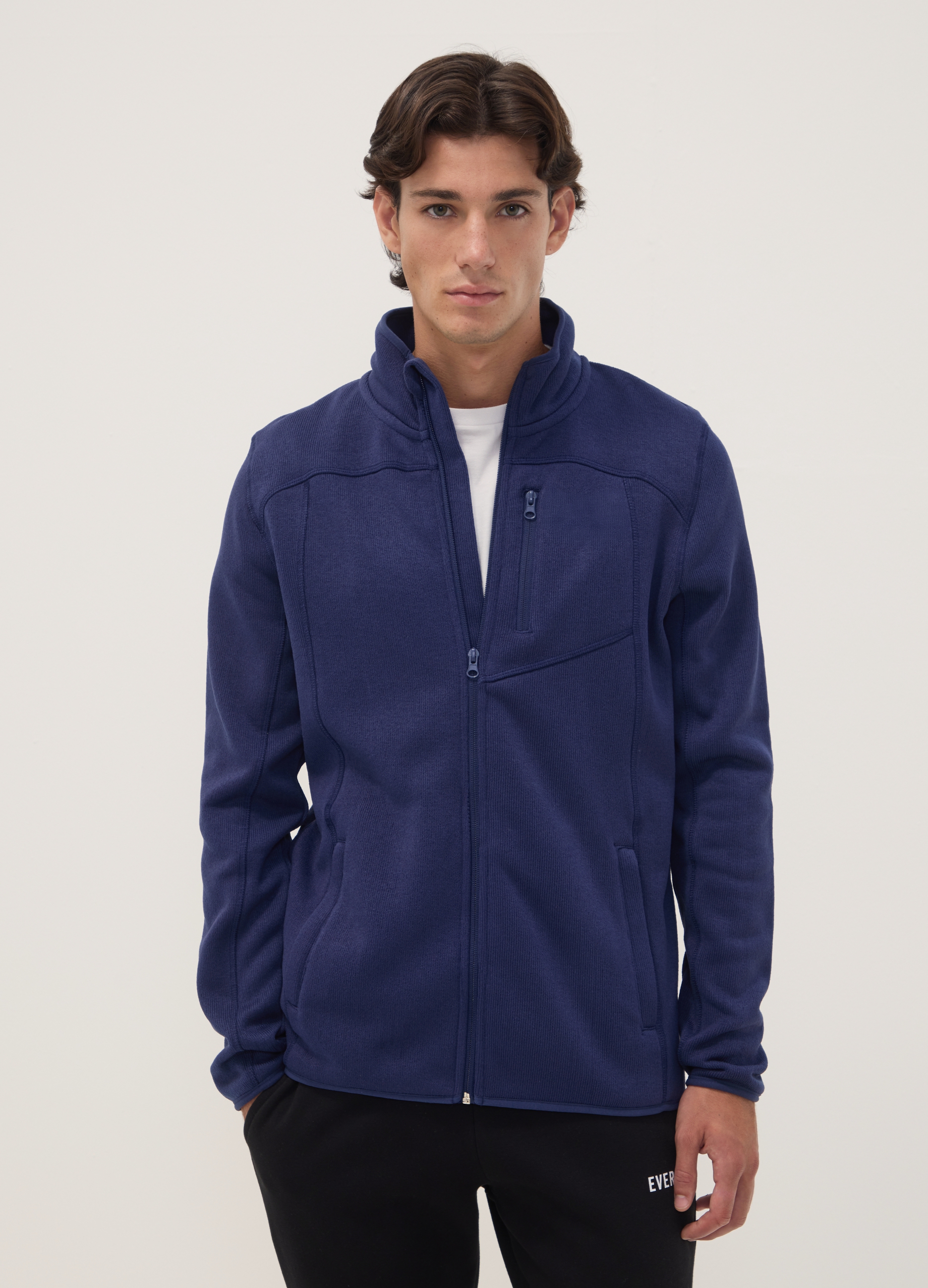 EVERLAST, Felpa Blu Full Zip Con Collo Alto E Logo, Uomo, Blu, Taglia: S