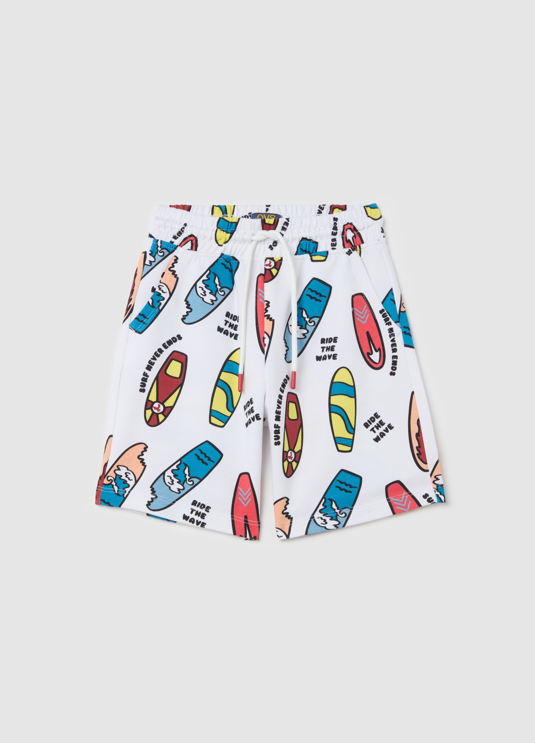 OVS, Bermuda In Cotone Con Coulisse E Stampa, Bambino, Bianco, Taglia: 5-6