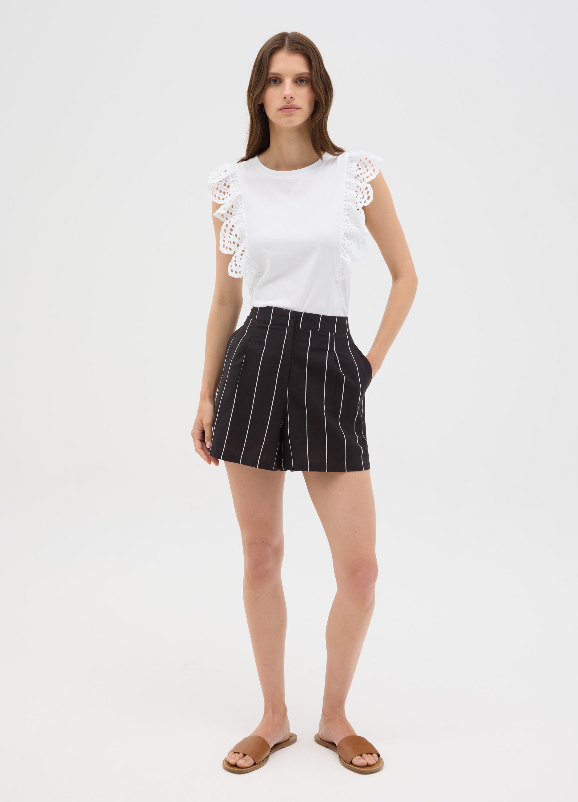 OVS , Top Da Donna In Puro Cotone Bianco Regular Fit Con Pizzo, Bianco, Taglia: S