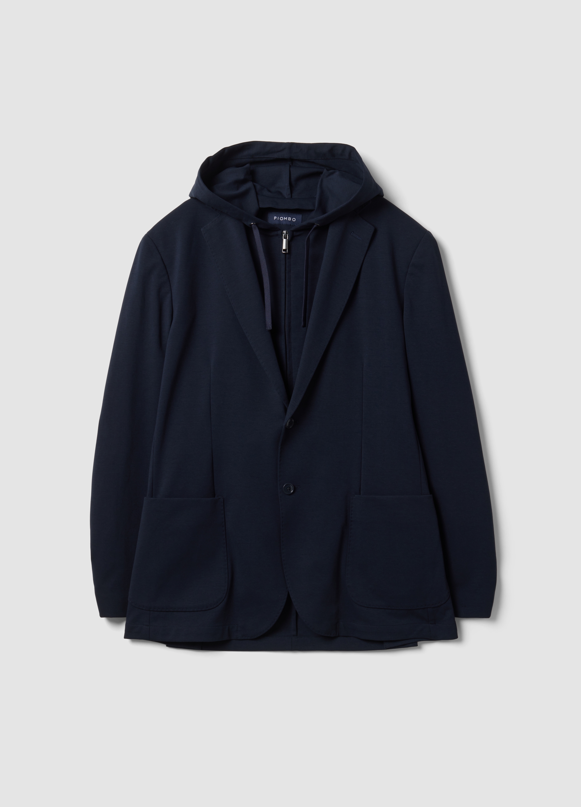 Piombo Tech, Blazer Blu In Cotone Elasticizzato Con Cappuccio E Rever Classici, Uomo, Blu, Taglia: 50