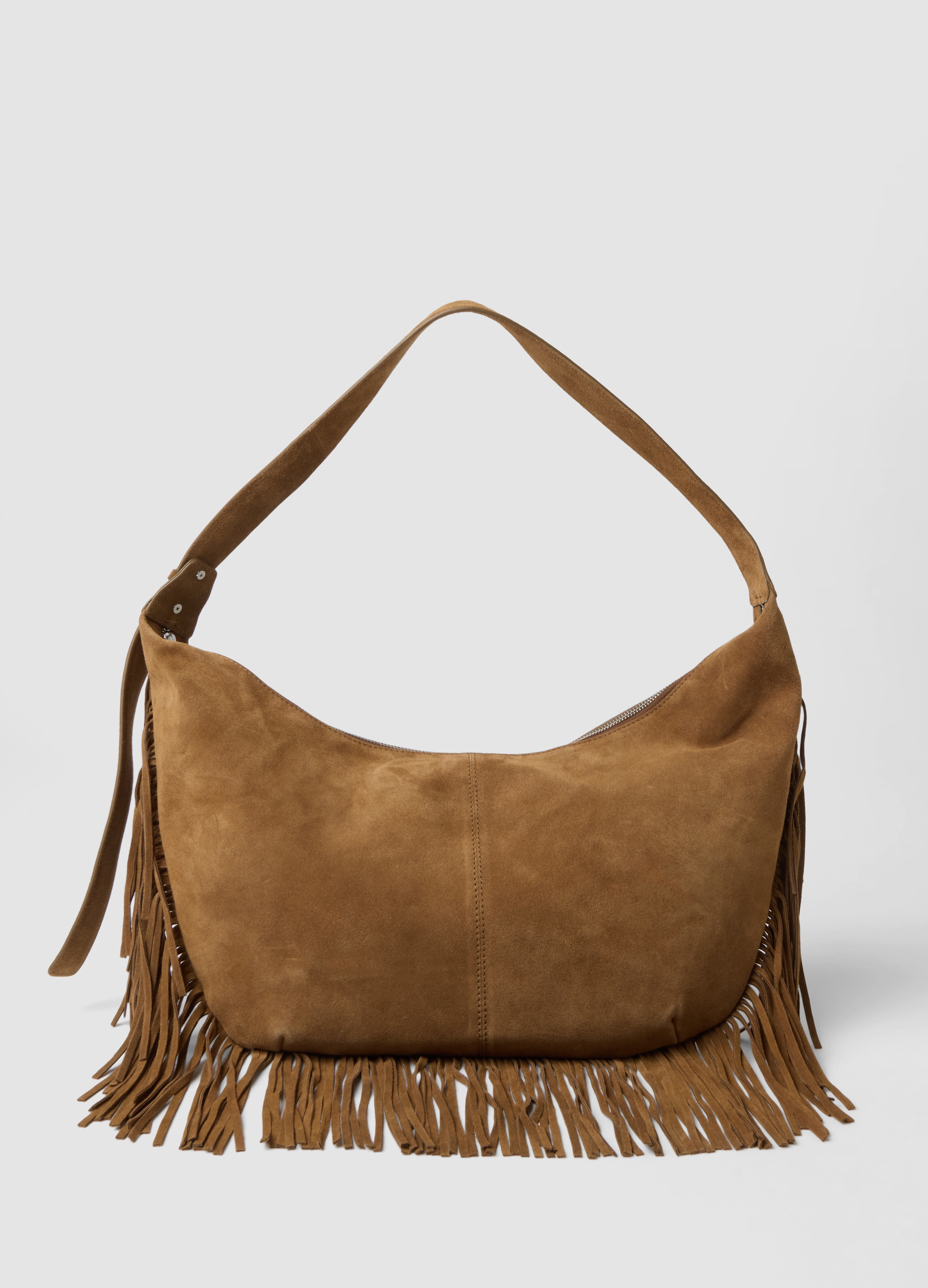 LES COPAINS, Borsa Marrone In Vera Pelle Con Frange, Donna, Marrone, Taglia: ONE SIZE