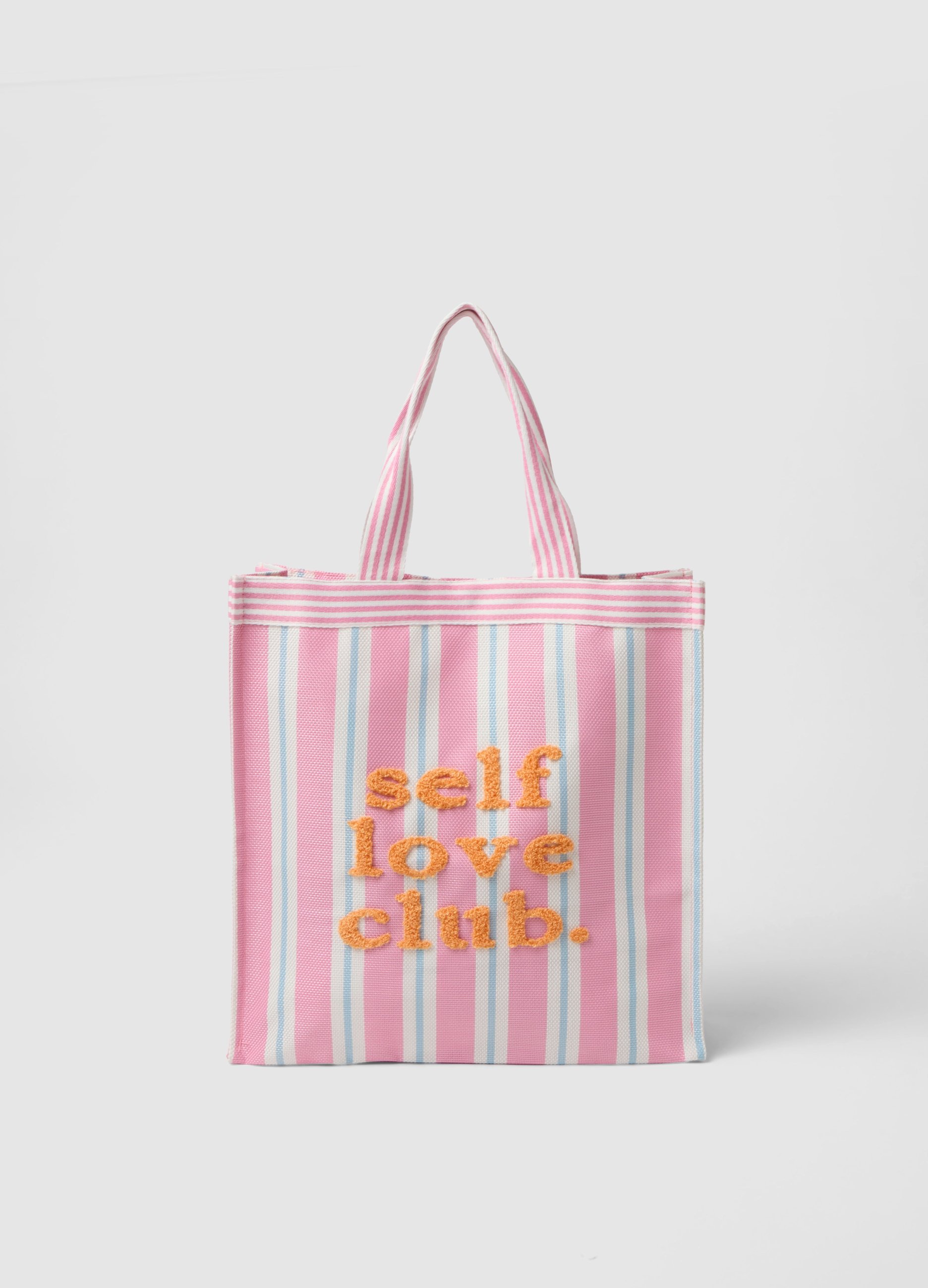 Bolsa Shopper A Rayas Multicolores Con Letras Bordadas, Mujer, Rosa/Azul Claro, Talla: FASUL