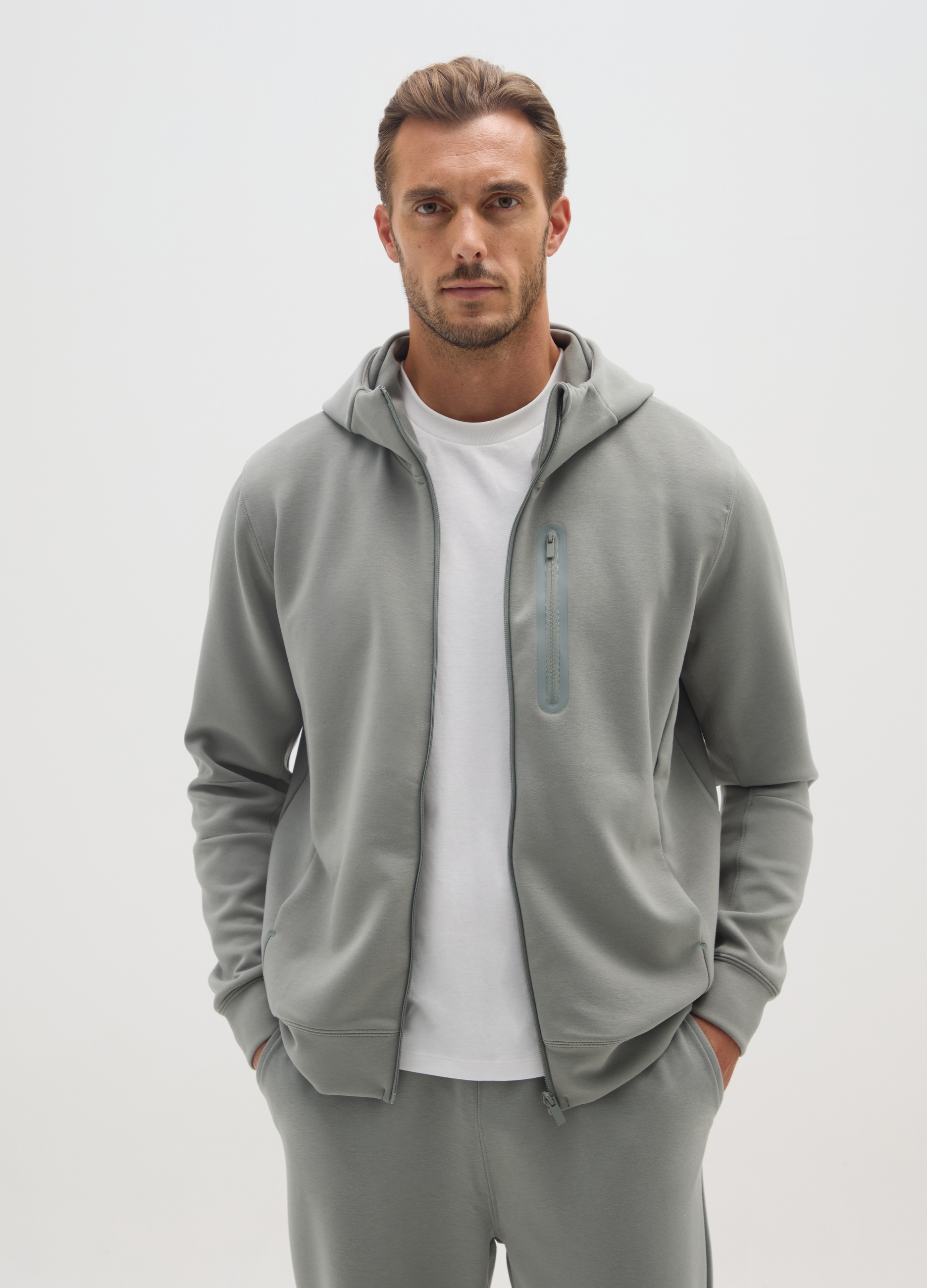 Sudadera Gris Con Capucha Y Cremallera Regular Fit, Hombre, Gris claro, Talla: L
