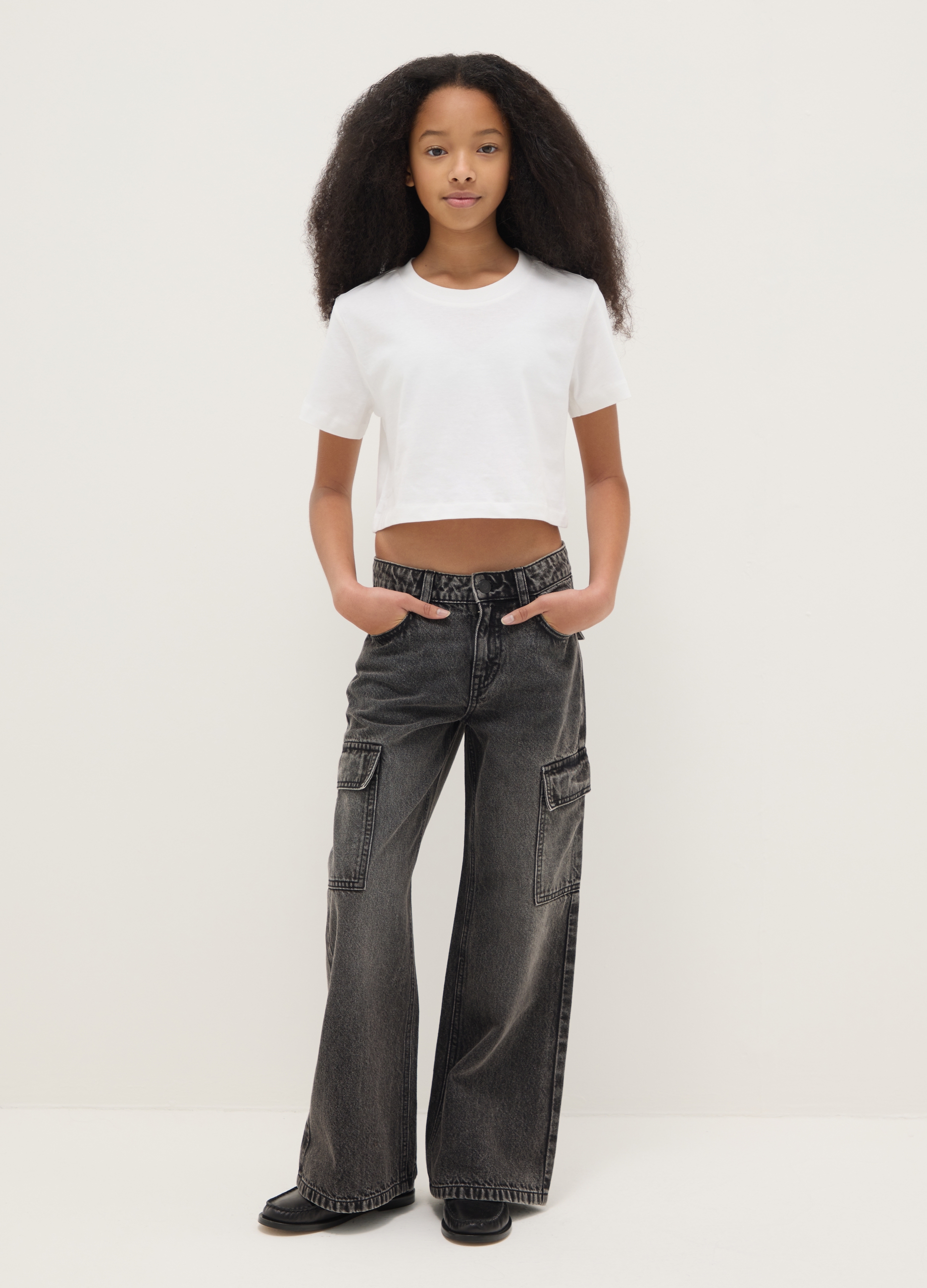 REPUBLIC OF DENIM, Jeans Cargo Gris De Algodón Para Niñas Corte Relajado, Niña, Gris oscuro, Talla: 10-11