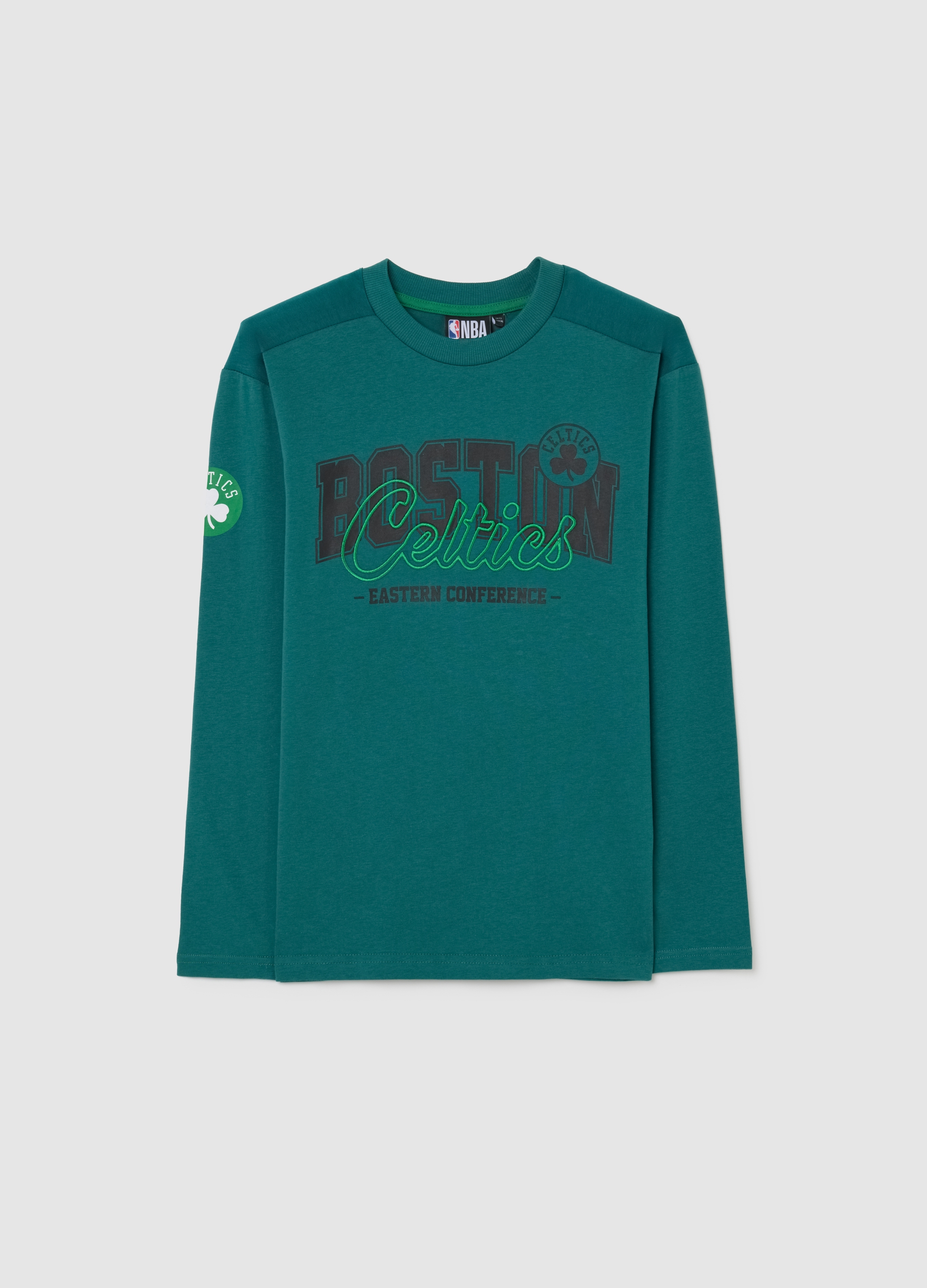 NBA, Maglia Da Ragazzo In Puro Cotone Verde Regular Fit Con Scollo Rotondo, Niño, Verde oscuro, Talla: 13-14