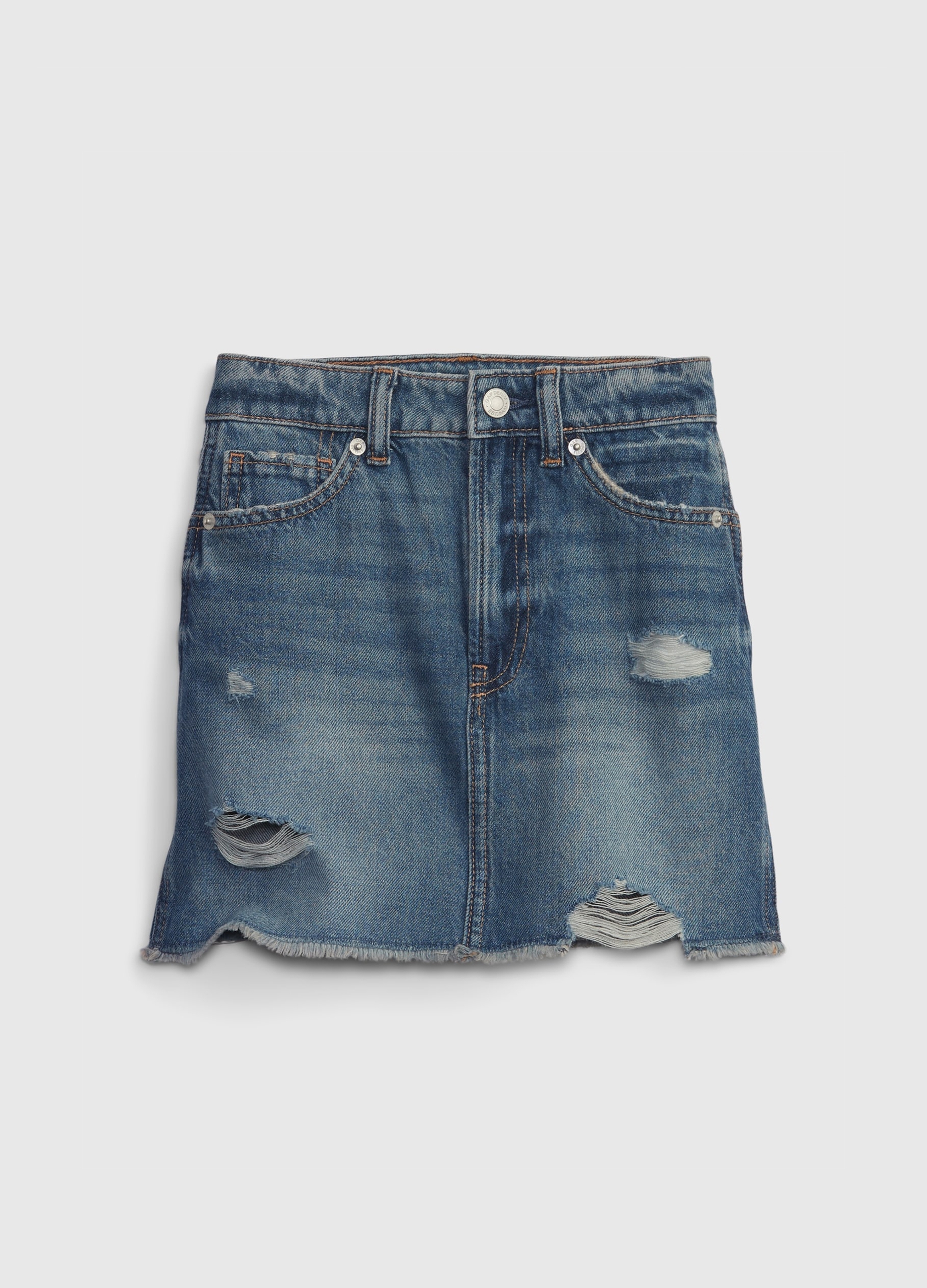 GAP KIDS, Gonna In Denim Effetto Distressed, Bambina, Denim, Taglia: 7Y/124-132