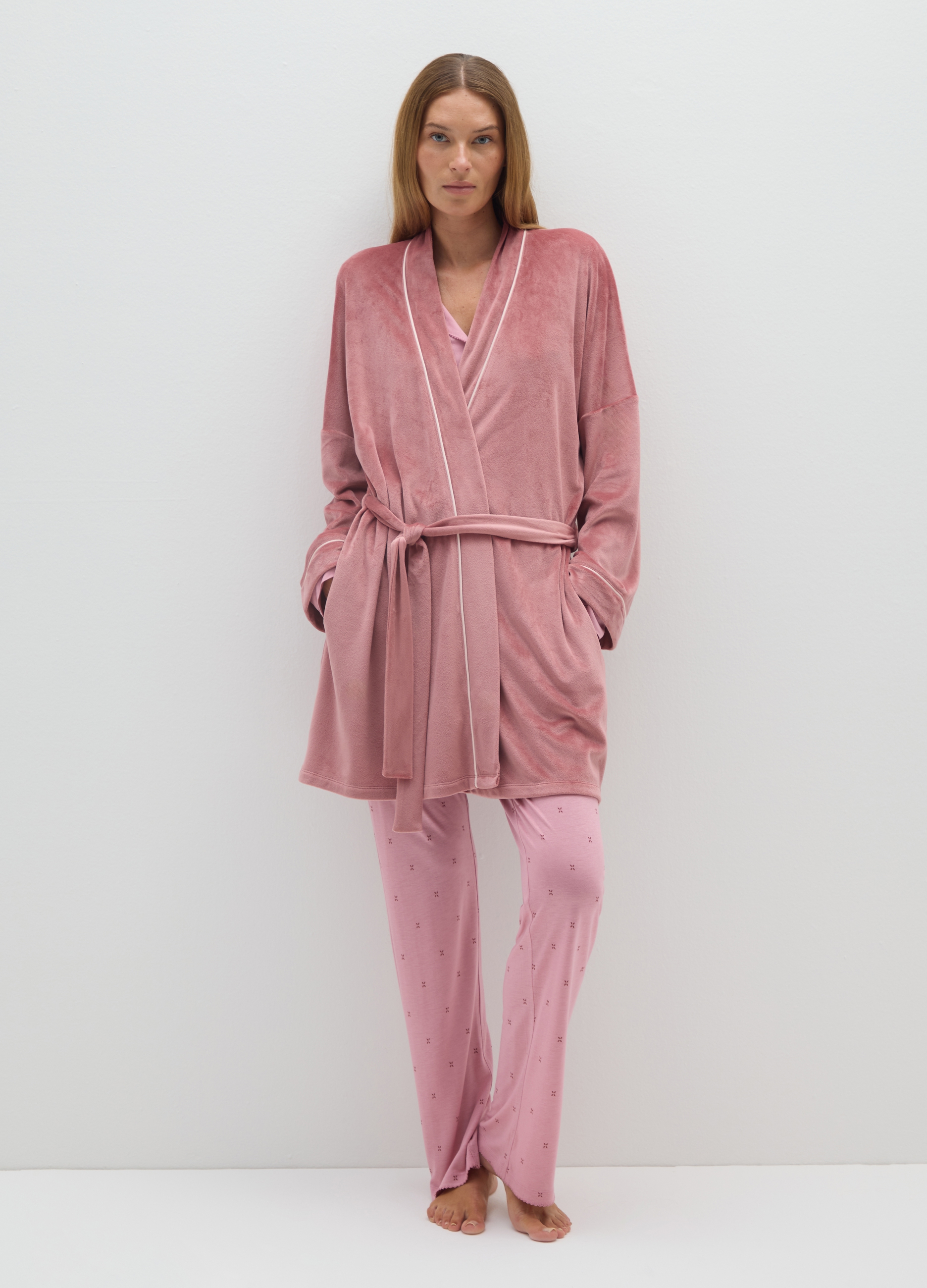 OVS, Bata Rosa Con Cinturón A La Cintura, Mujer, Rosa pastel, Talla: S