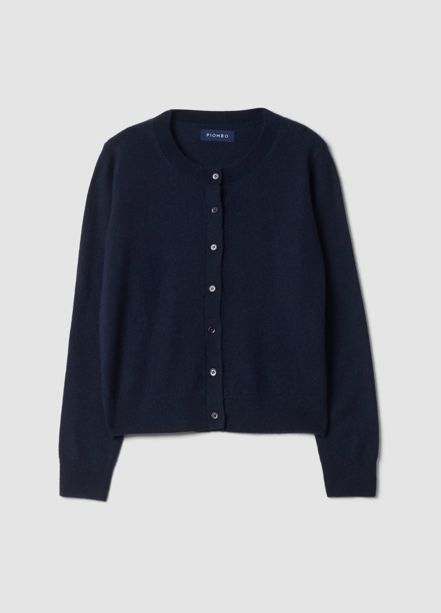 Piombo Contemporary, Cardigan Blu Girocollo In Puro Cashmere, Donna, Blu, Taglia: XS