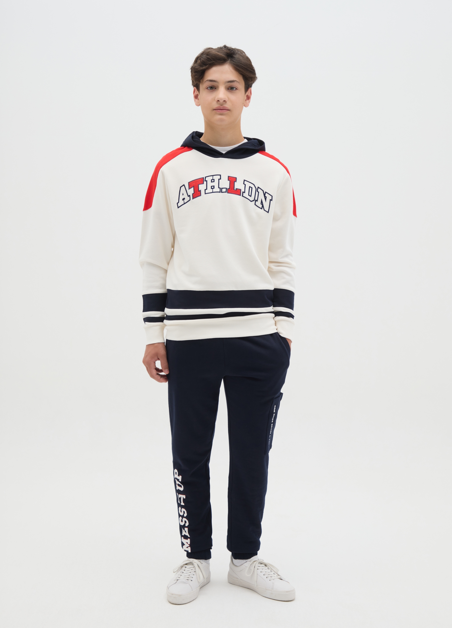 Joggers De Felpa Con Cordón De Ajuste Y Estampado, Niño, Azul Noche, Talla: 14-15