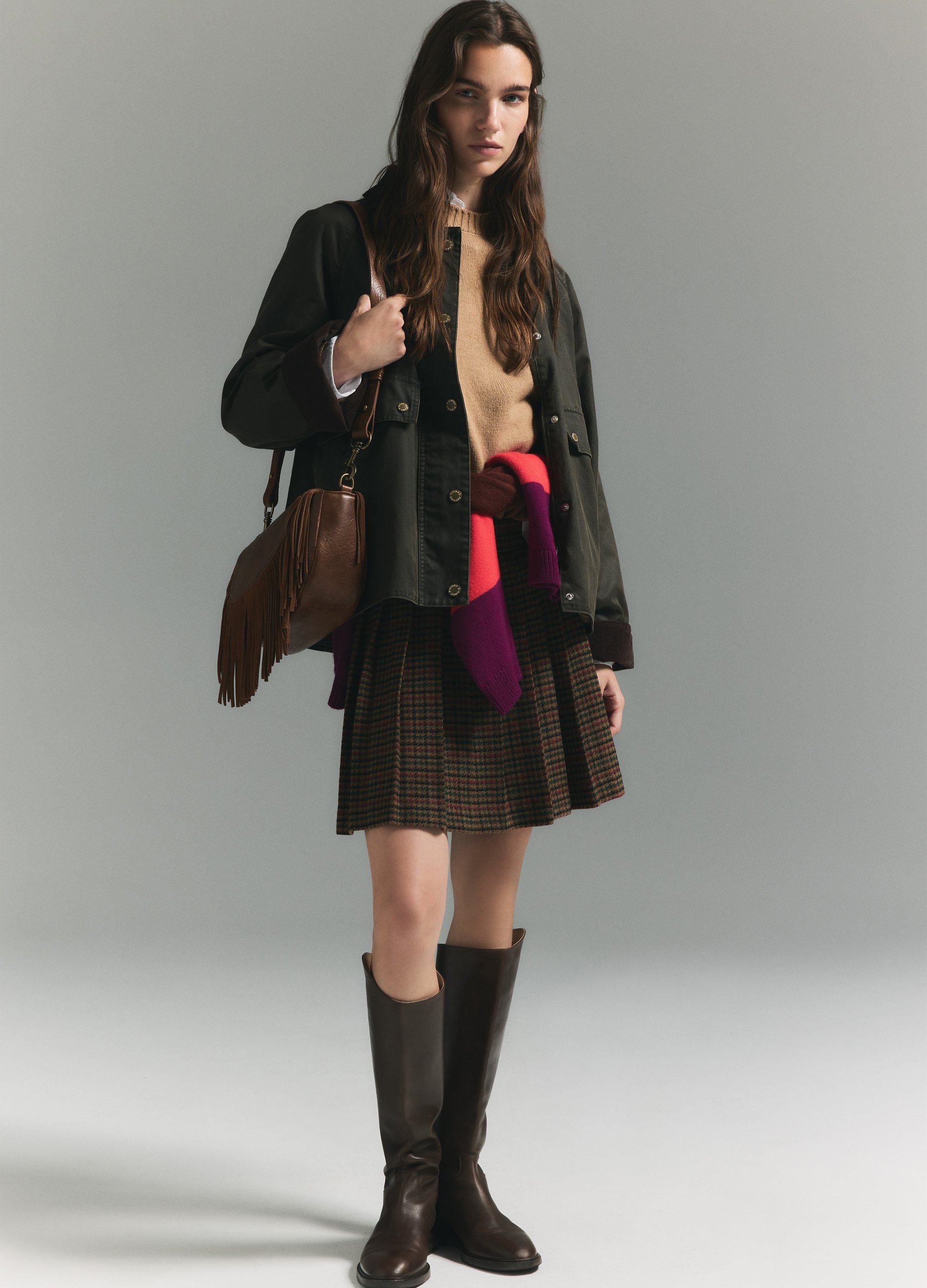 PIOMBO, Gonna In Misto Lana Marrone A Pieghe, Donna, Marrone, Taglia: 44