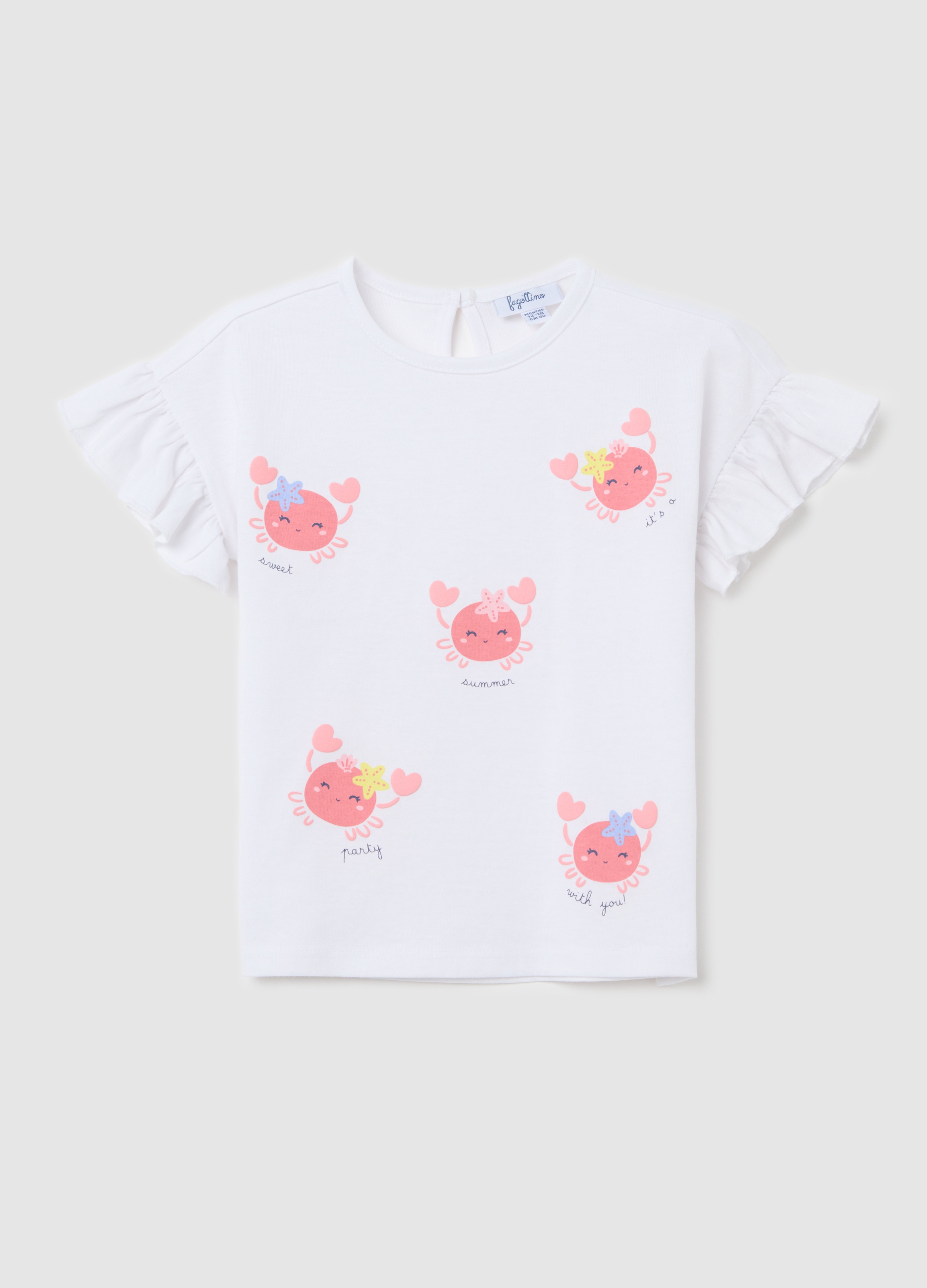 FAGOTTINO, Camiseta Blanca De Algodón Con Estampado Y Volante, Niña, Blanco óptico, Talla: 9-12