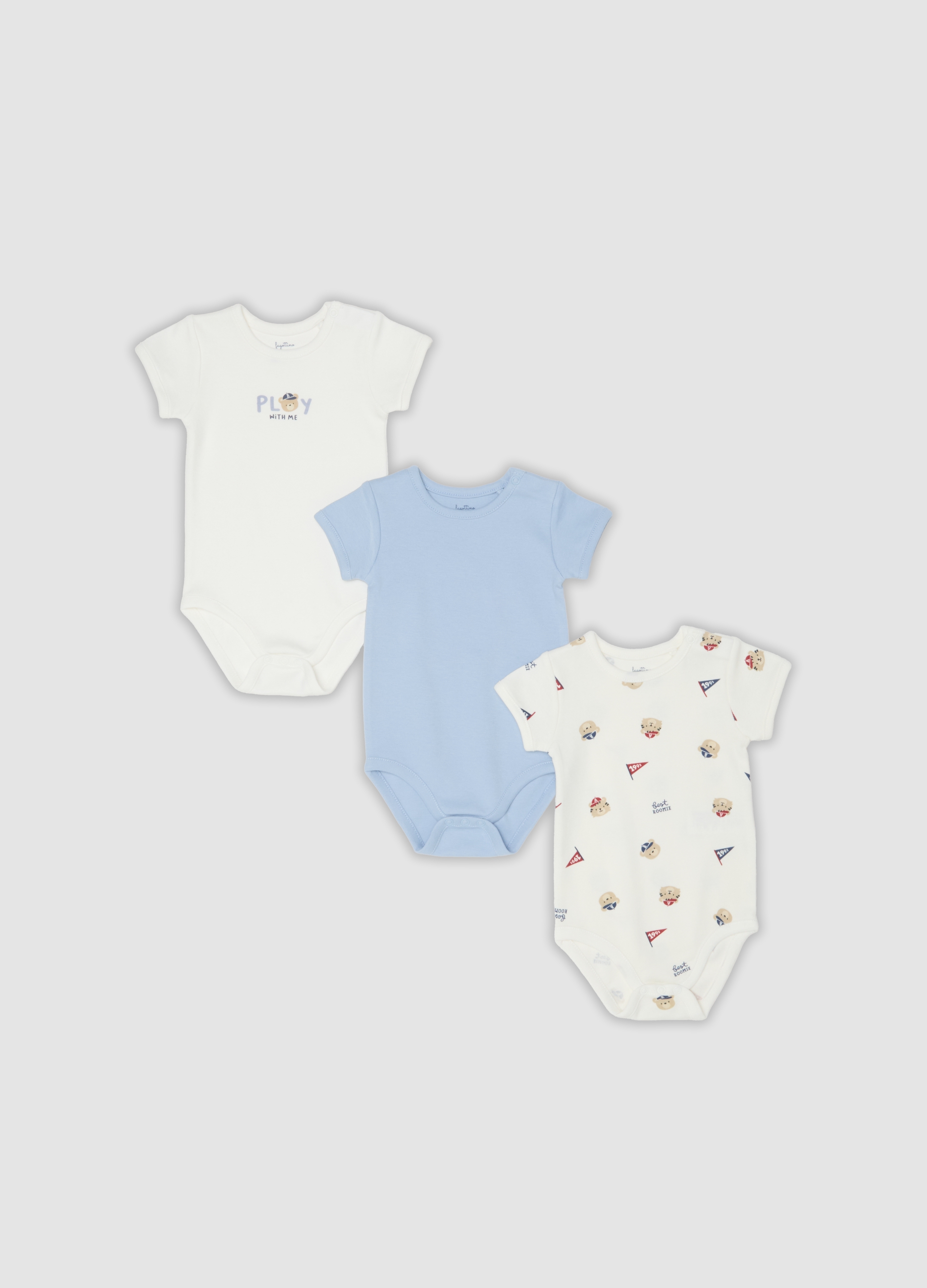 FAGOTTINO, Tripack Di Body Multicolor In Puro Cotone Organico Per Neonato E Bimbo, Multicolor, Taglia: 1-3