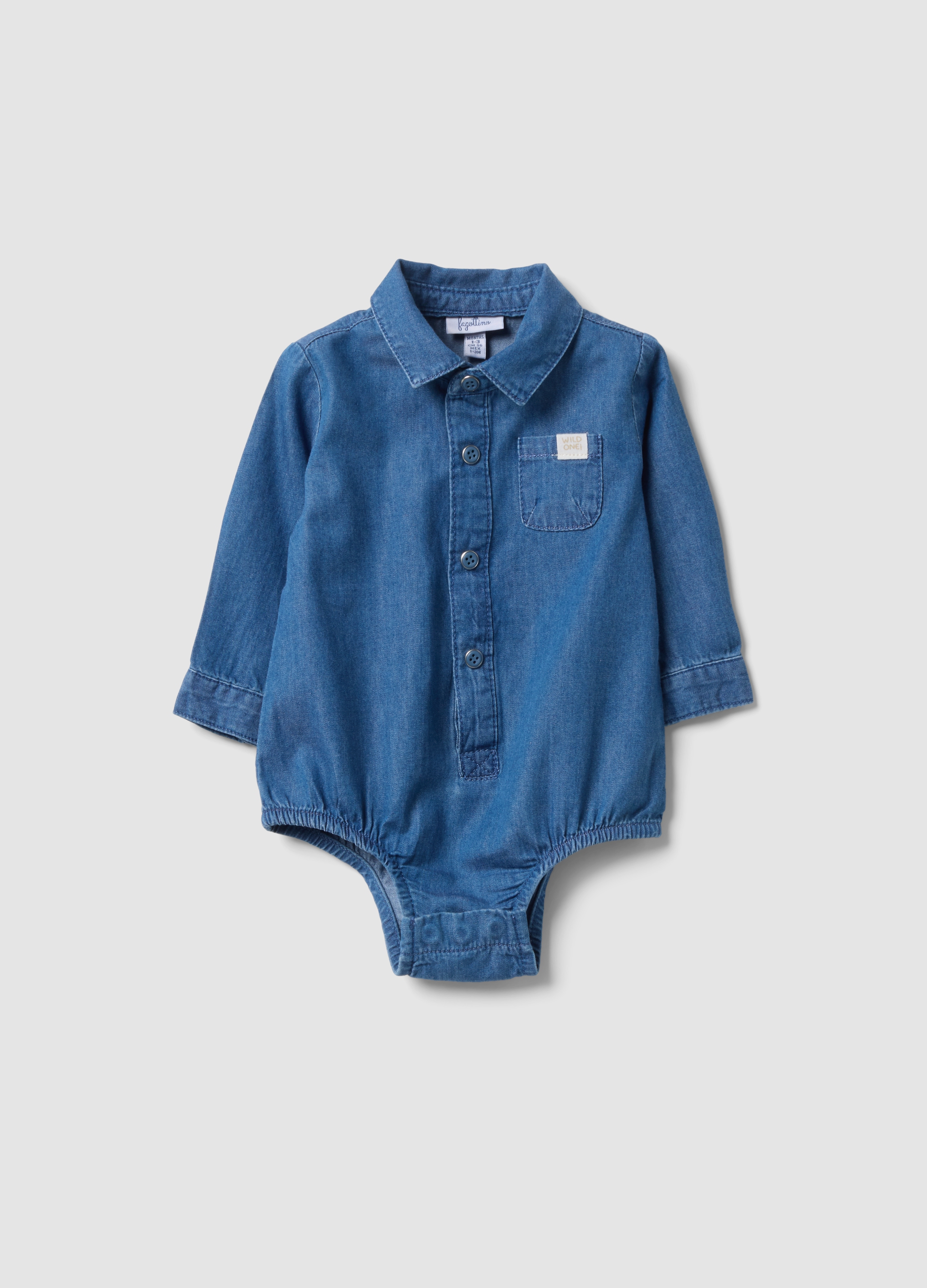 FAGOTTINO, Body Blu In Puro Cotone Con Girocollo, Neonato, Blu, Taglia: 1-3
