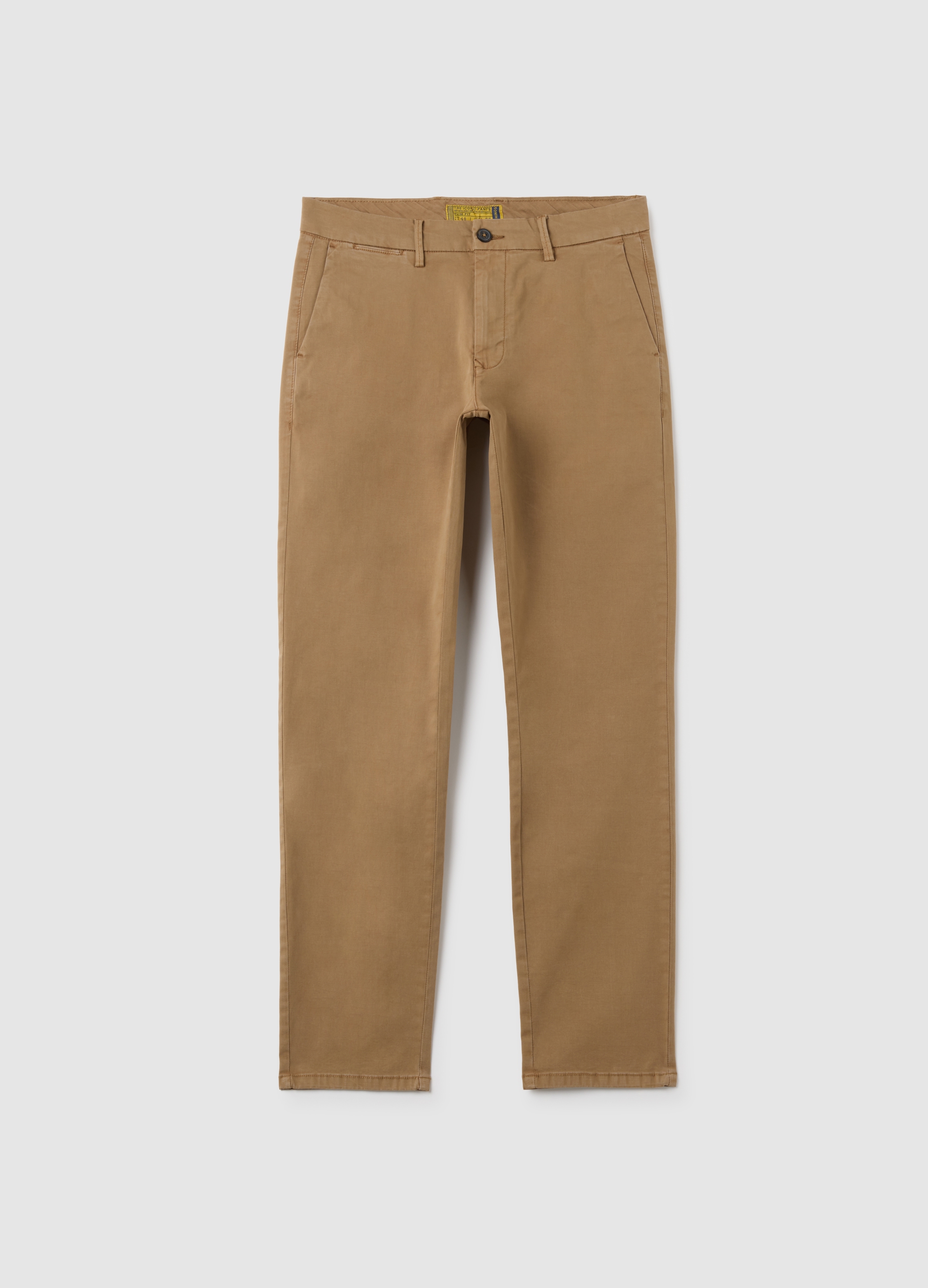 Pantalones Marrones Slim Fit De Algodón Elástico, Hombre, Marrón tabaco, Talla: 56