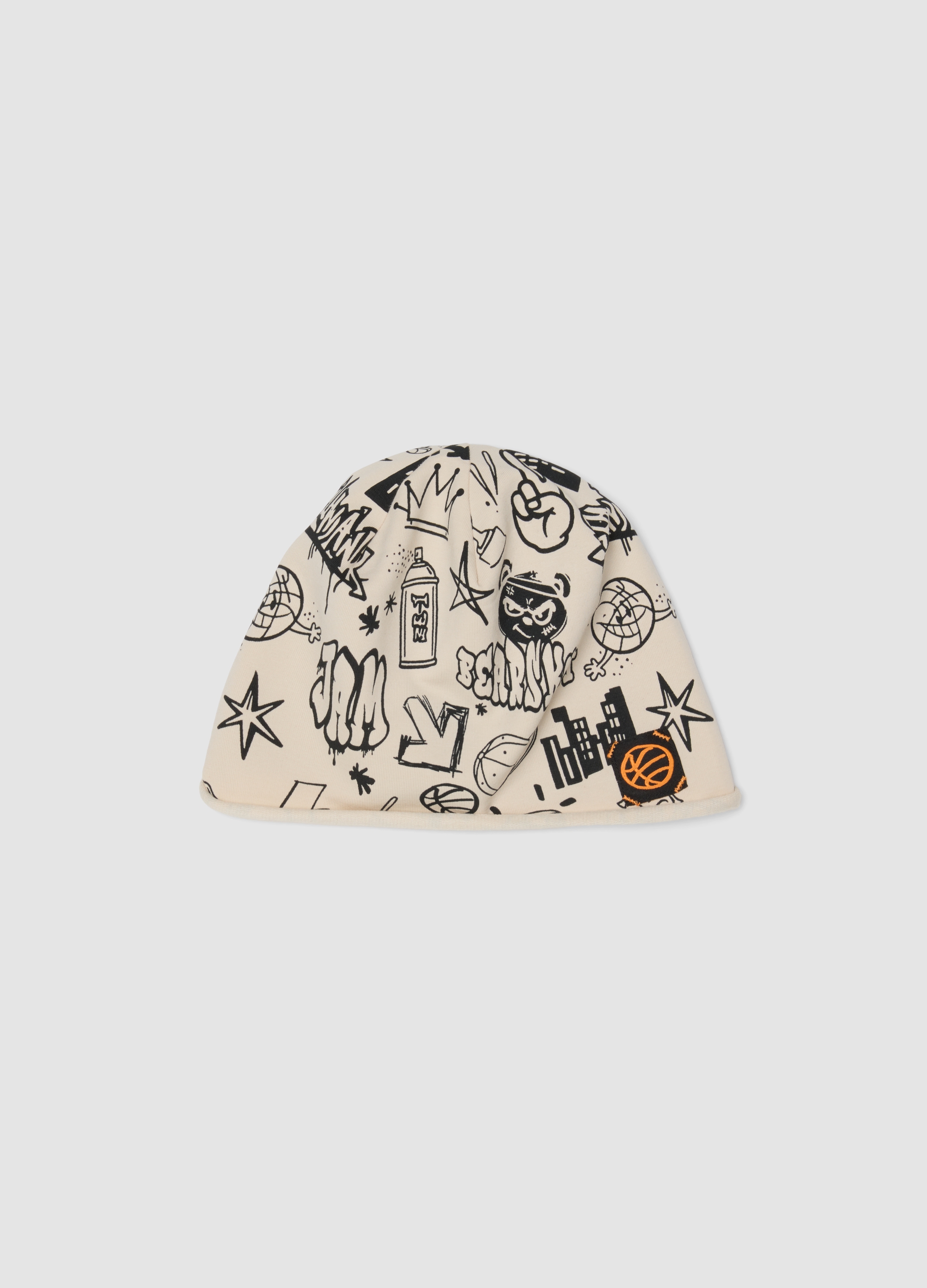 OVS KIDS, Cappello Beige In Cotone Organico Elasticizzato Con Stampa Per Bambino, Beige, Taglia: 52