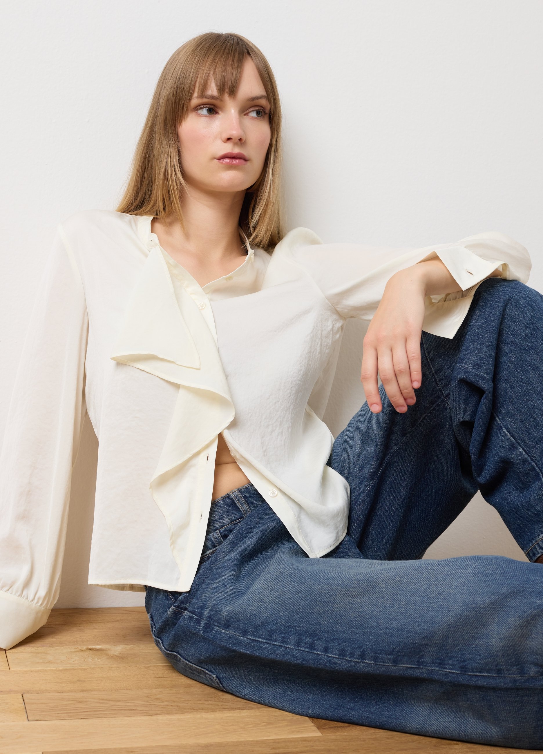 LES COPAINS, Camicetta Bianca Con Collo Alla Coreana, Donna, Bianco, Taglia: 44